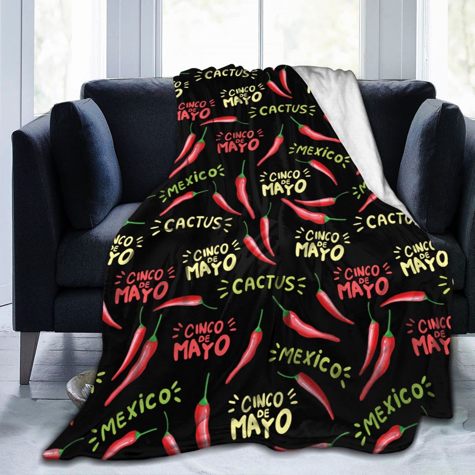 Lsjuee Red Chilli Throw Blanket Soft Cozy Lightweight Blankets Funny Mexican Holiday Cinco De Mayo Flannel Blanket for Sofa Couch Bed Office 60"X50"