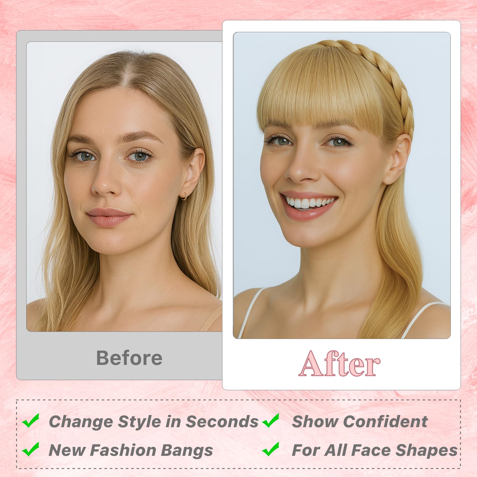 Benehair Headband with Bangs Synthetic Plaited Hair Headband with Natural Fringe Medium Brown Hair Piece for Women Girls(Medium Brown - Image 2