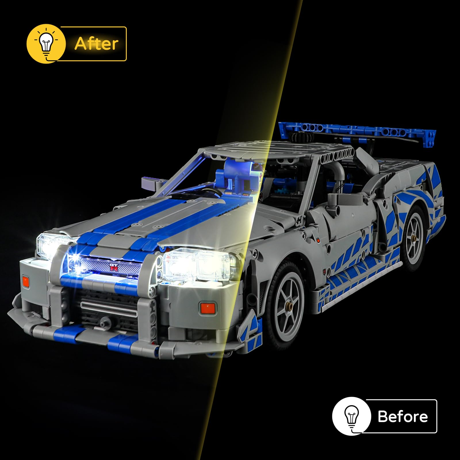 YEABRICKS LED Lumière pour Lego-42210 Technic Voiture Nissan Skyline GT-R (R34) 2 Fast 2 Furious Modèle de Blocs de Construction (Ensemble Lego Non Inclus)