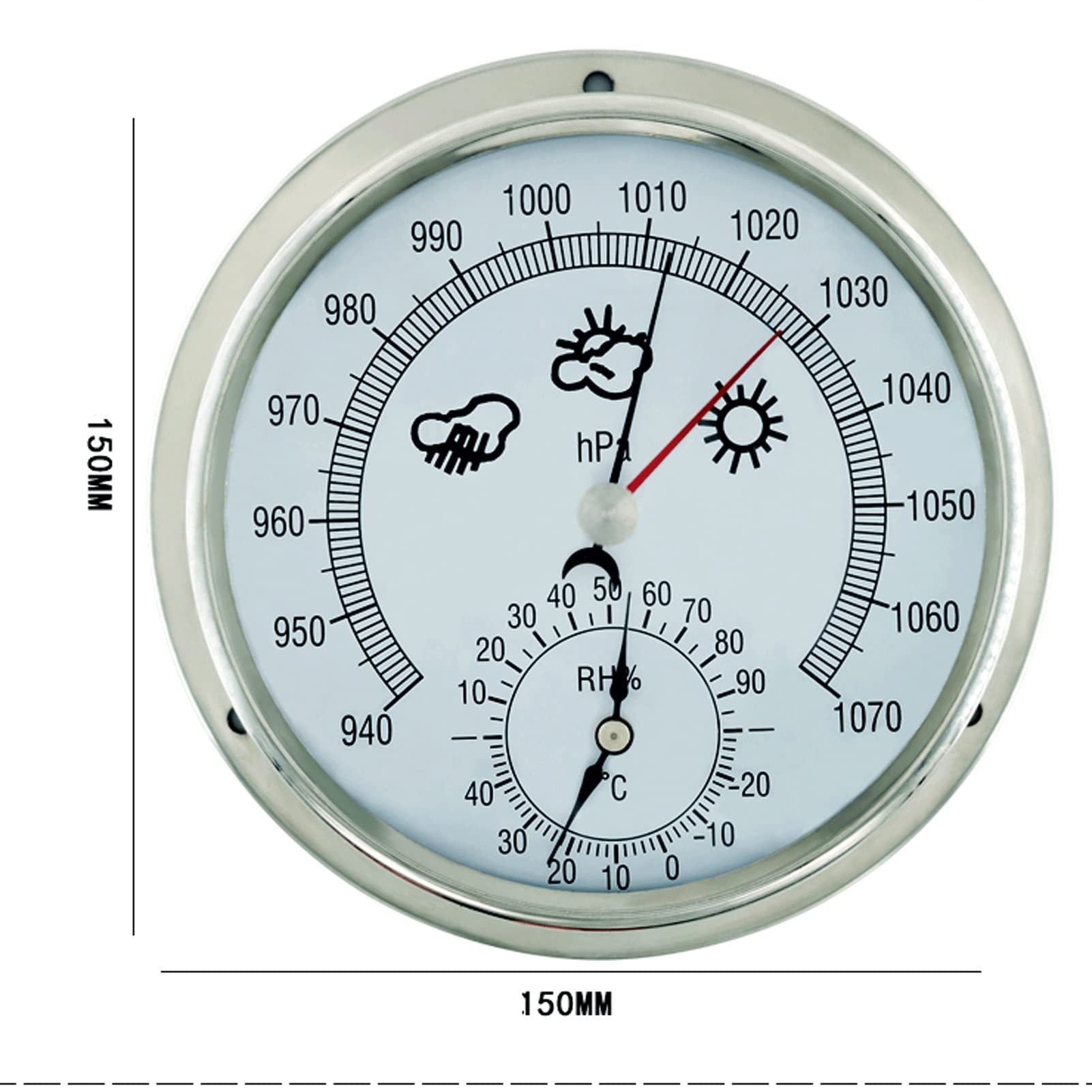 Baromètre, Station Météo Analogique, Cadran baromètre traditionnel avec température et humidité(Silver)