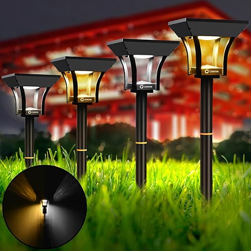 CINOTON - Luces solares para caminos exteriores 2 en 1 con 4 modos de iluminación, luces LED impermeables IP65 con energía solar para pared, jardín,