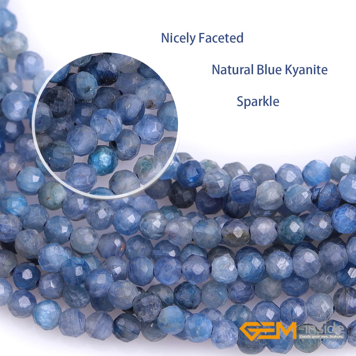 Gem-Inside 3mm Natural Blue Kyanite Quartz Real Crystal Gemstone Faceted Spacer Beads for Jewelry Making Strand 15'' - Image 2
