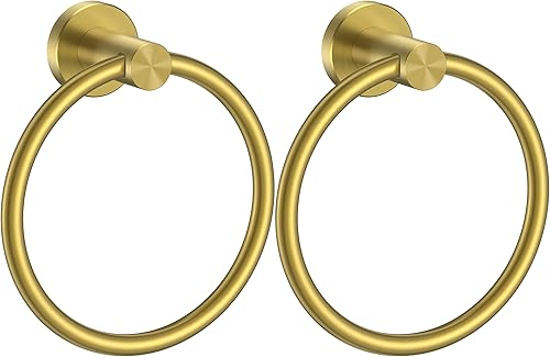 FORIOUS Paquete de 2 anillos de toalla de mano de acero inoxidable SUS304 para baño montado en la pared, moderno colgador de toallas, toallero
