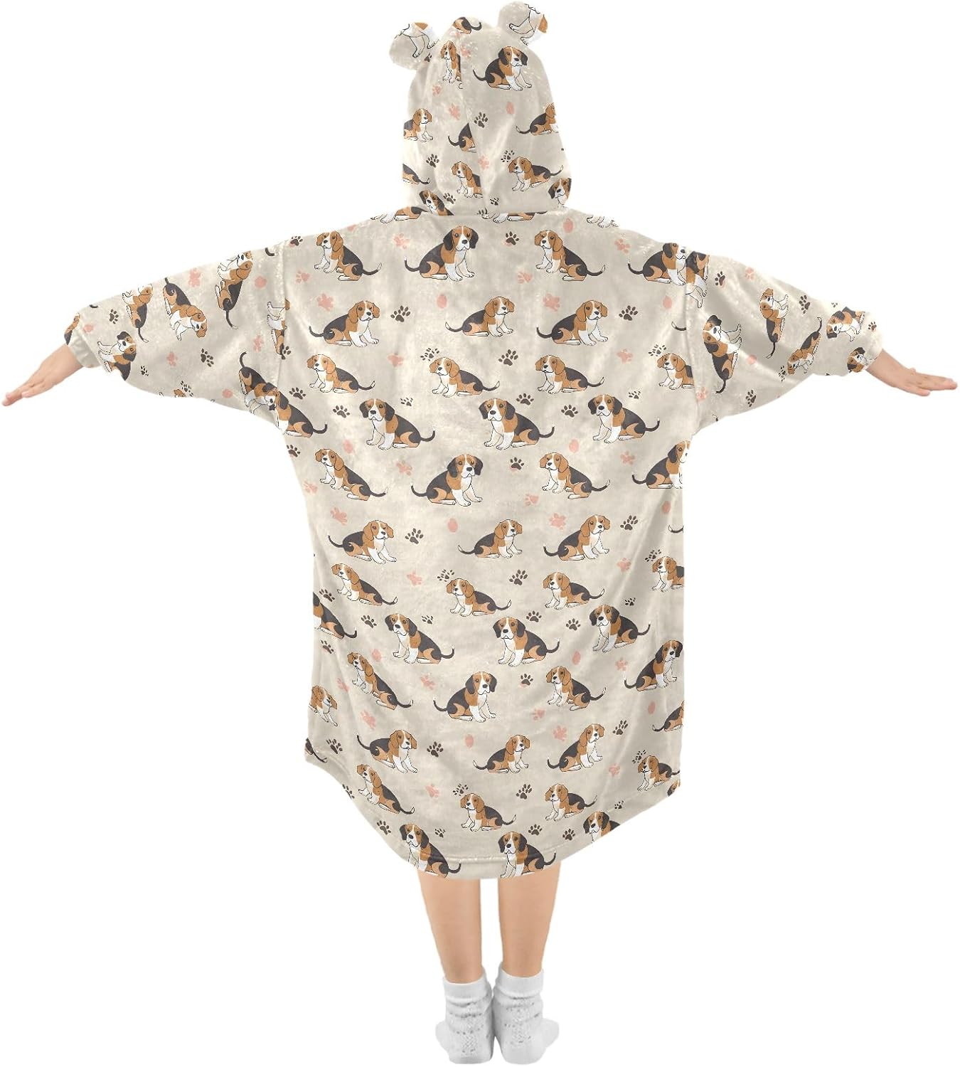 Beagle Dog Pattern Wearable Blankets for Kids, Soft Warm Cozy Blanket Hoodie for Boys Girls with Pocket