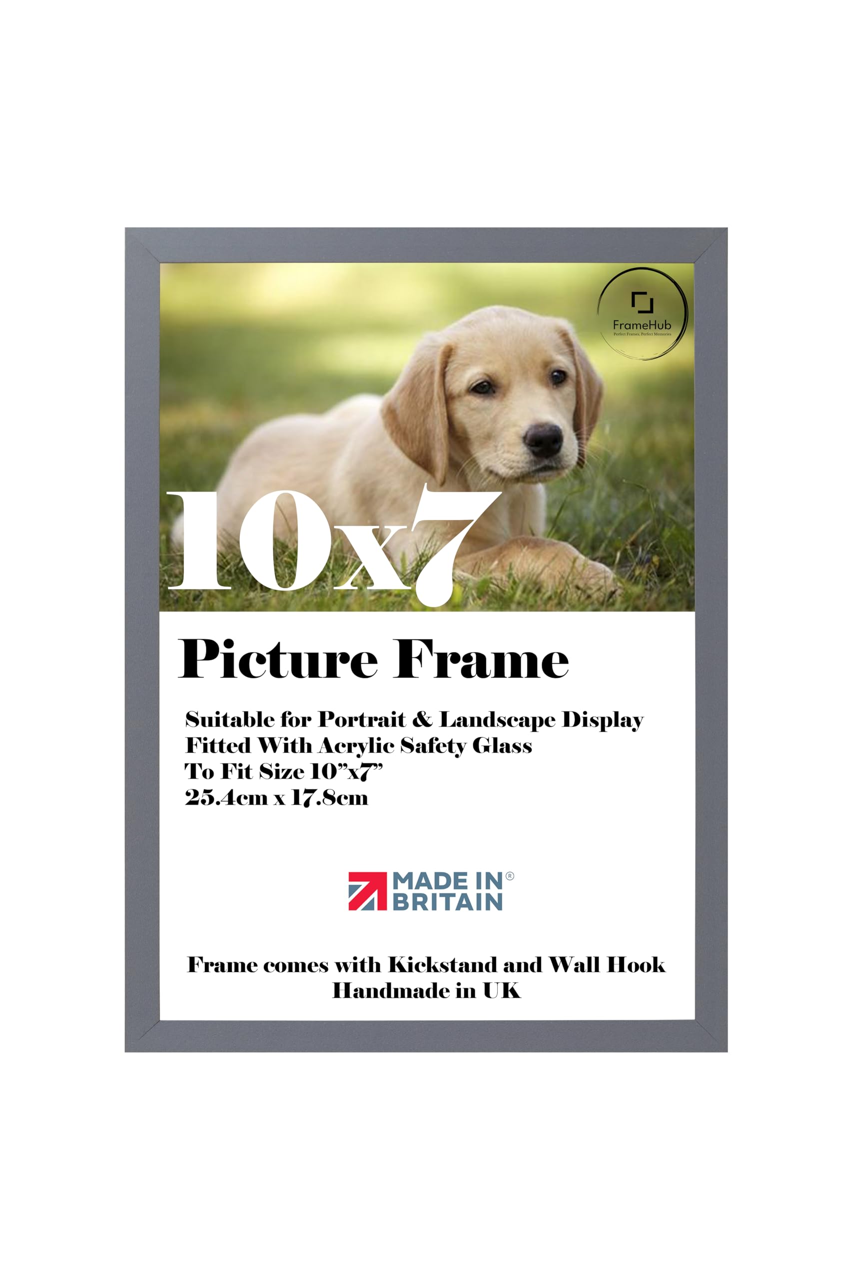 10x7 Black White Modern Small Thin Photo Frame. Wall Hanging. Made In The UK (Width Of Frame 2cm) (Dark Grey)