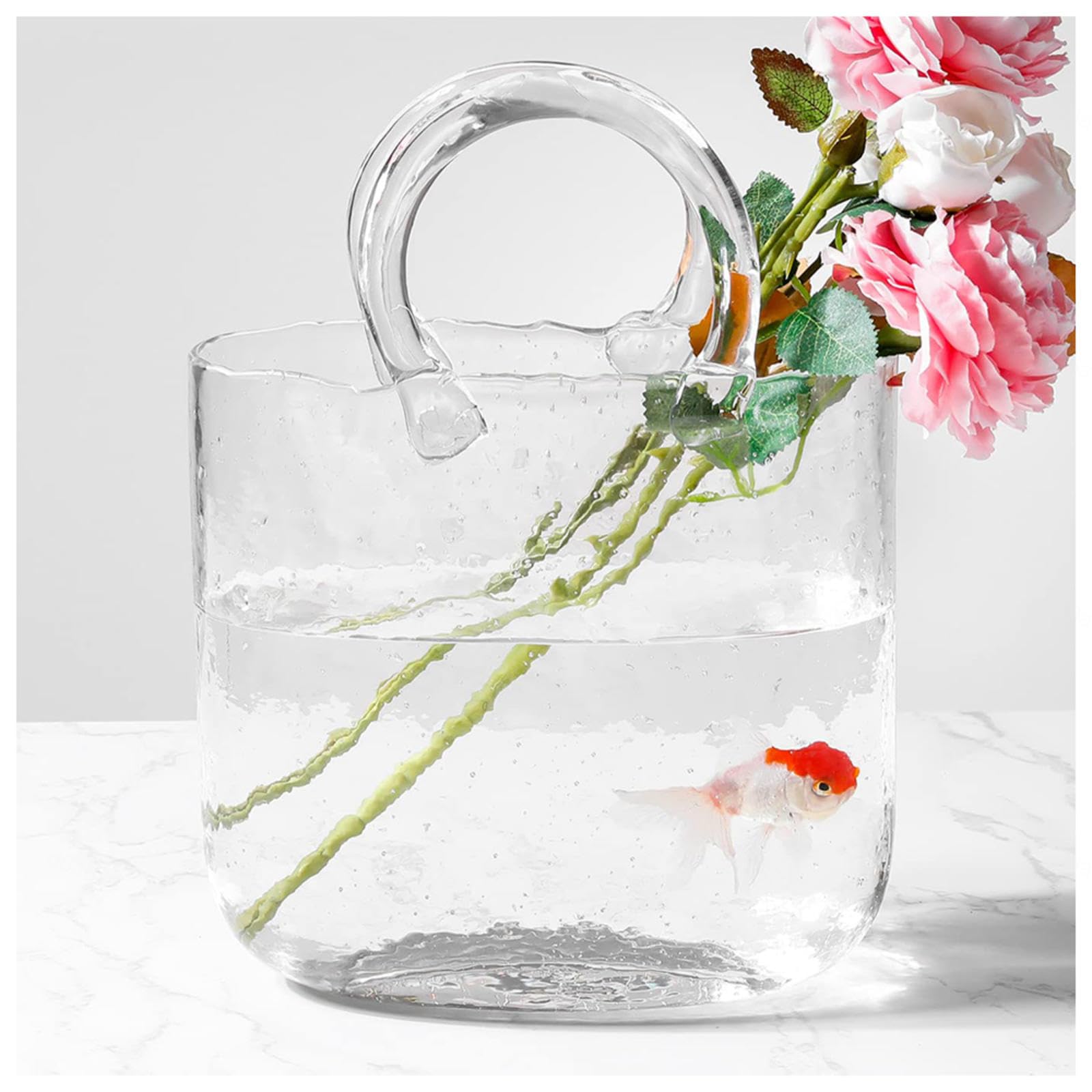 Vaso Portamonete in Vetro per Fiori, Vaso Portamonete in Vetro soffiato a Mano Vaso Trasparente Carino Acquario, per Decorazioni domestiche, centrotavola, Eventi, Ufficio, Giardino, matrimon