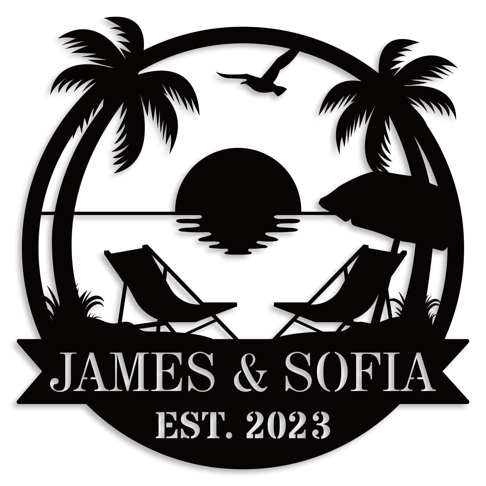 Personalized Beach Metal Monogram Sign, Custom Palm Trees Sign, Outdoor Metal Family Name Sign, Custom Last Name Sign, Beach Coastal House Decor