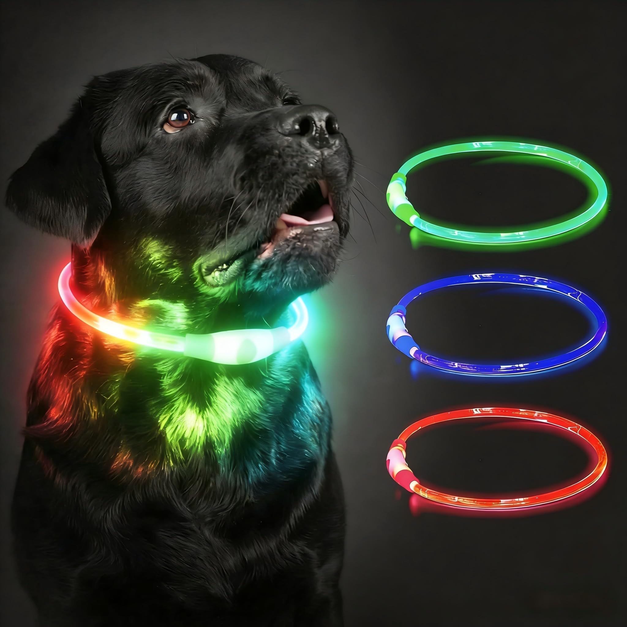 Leuchthalsband Hund Aufladbar, LED Hundehalsband Leuchtend wasserdicht mit 3 Lichtmodi in der Nacht Sicherheit für Kleine, Mittlere und Große Hunde Leuchthalsband, Mehrfarbig 70cm