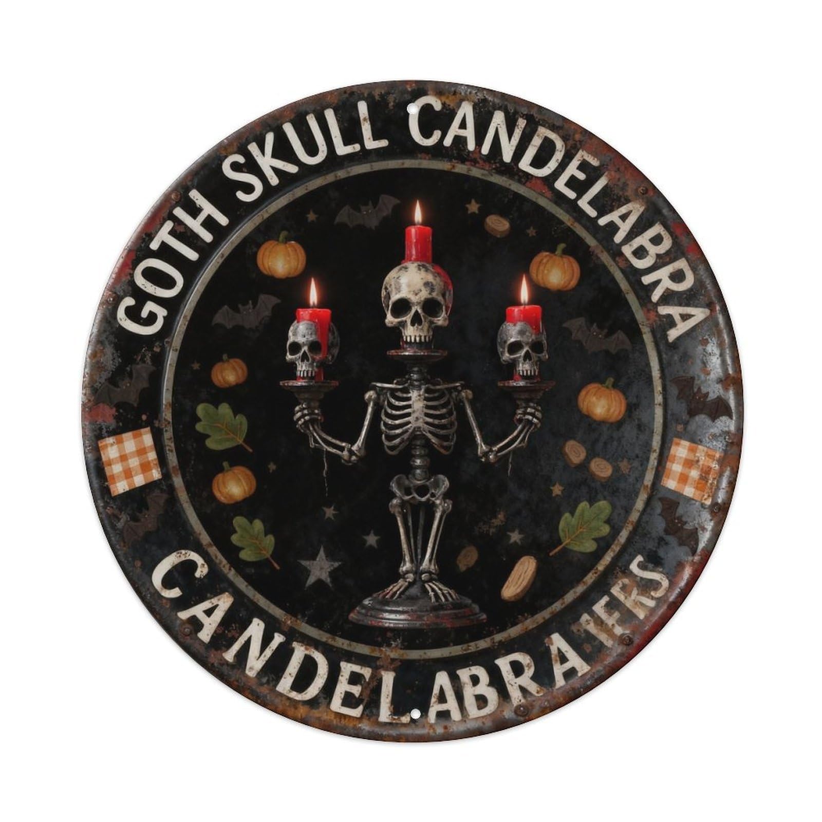 Goth Skull Candelabra Metal Tin Sign Plaque