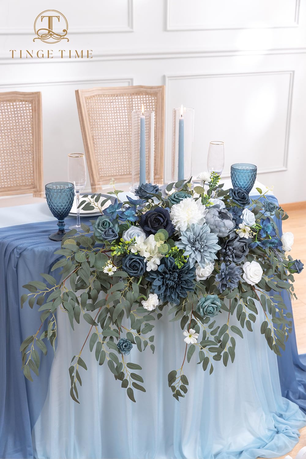 TINGE TIME Wedding Centerpieces Set Of 2 - Large Dusty Blue Artificial Flower Arrangements With Baskets | Rustic Table Decor - View #7