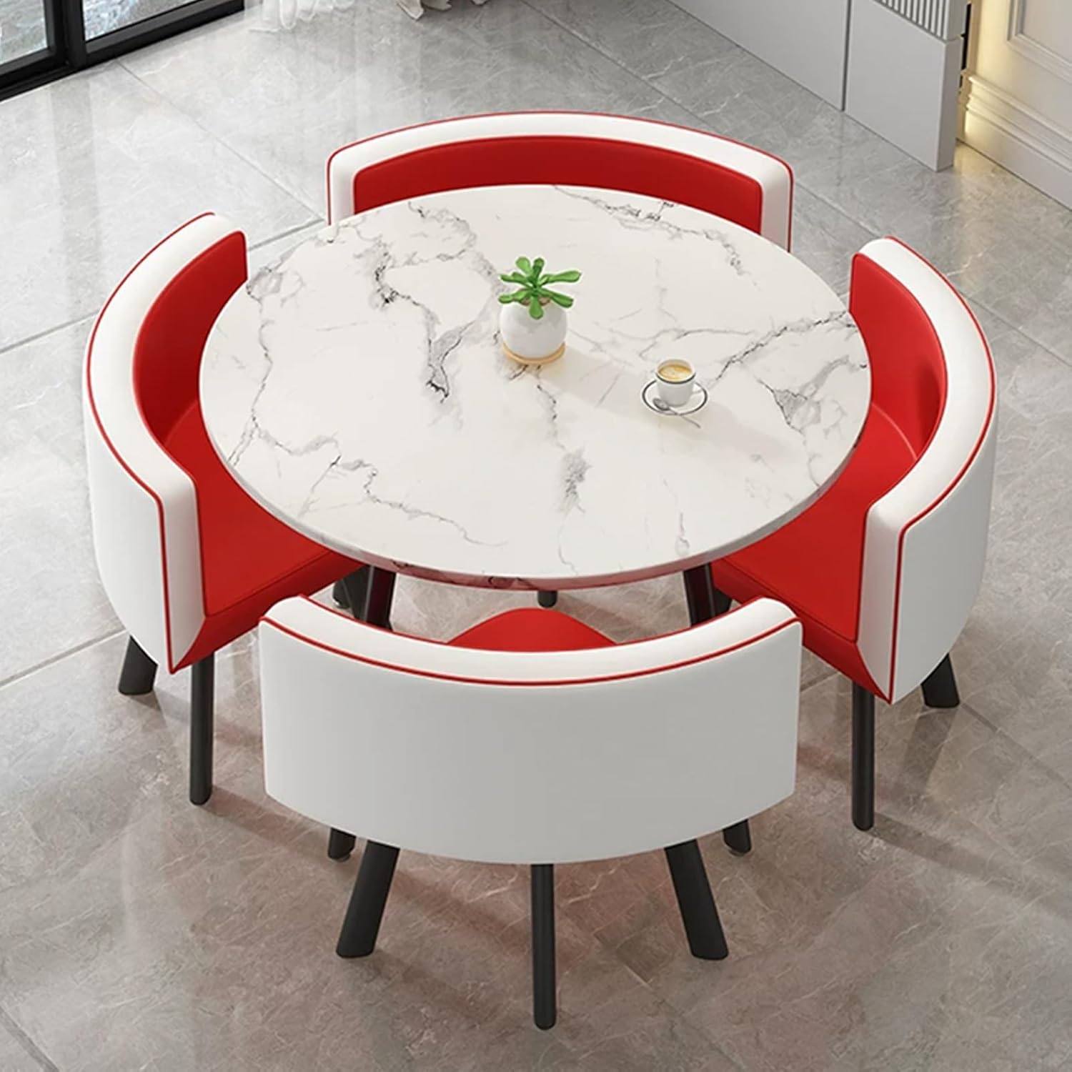 Round Conference Table, Negotiation Table and Chair Set, Reception Negotiation Table, Round Dining Table Set, Round Furniture Table and Chair Set for Kitchen, Dinning Room(Pink)