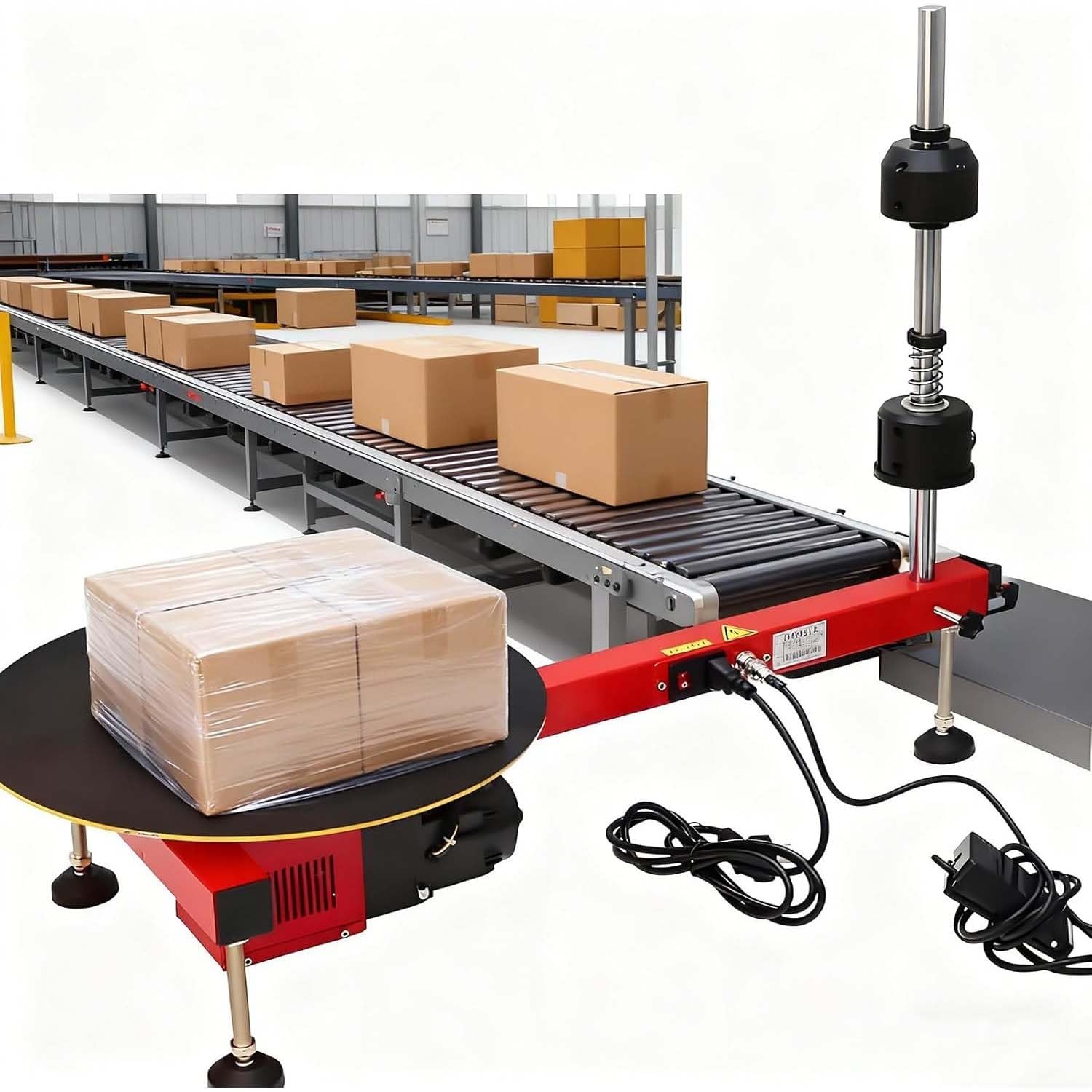 Envolvedora De Palets Eléctrica, Máquina De Alta Resistencia Con Plataforma Giratoria De 40 Cm. Empacadora Automática De Film Estirable Para Logística De Almacén. Carga De 50 Kg.