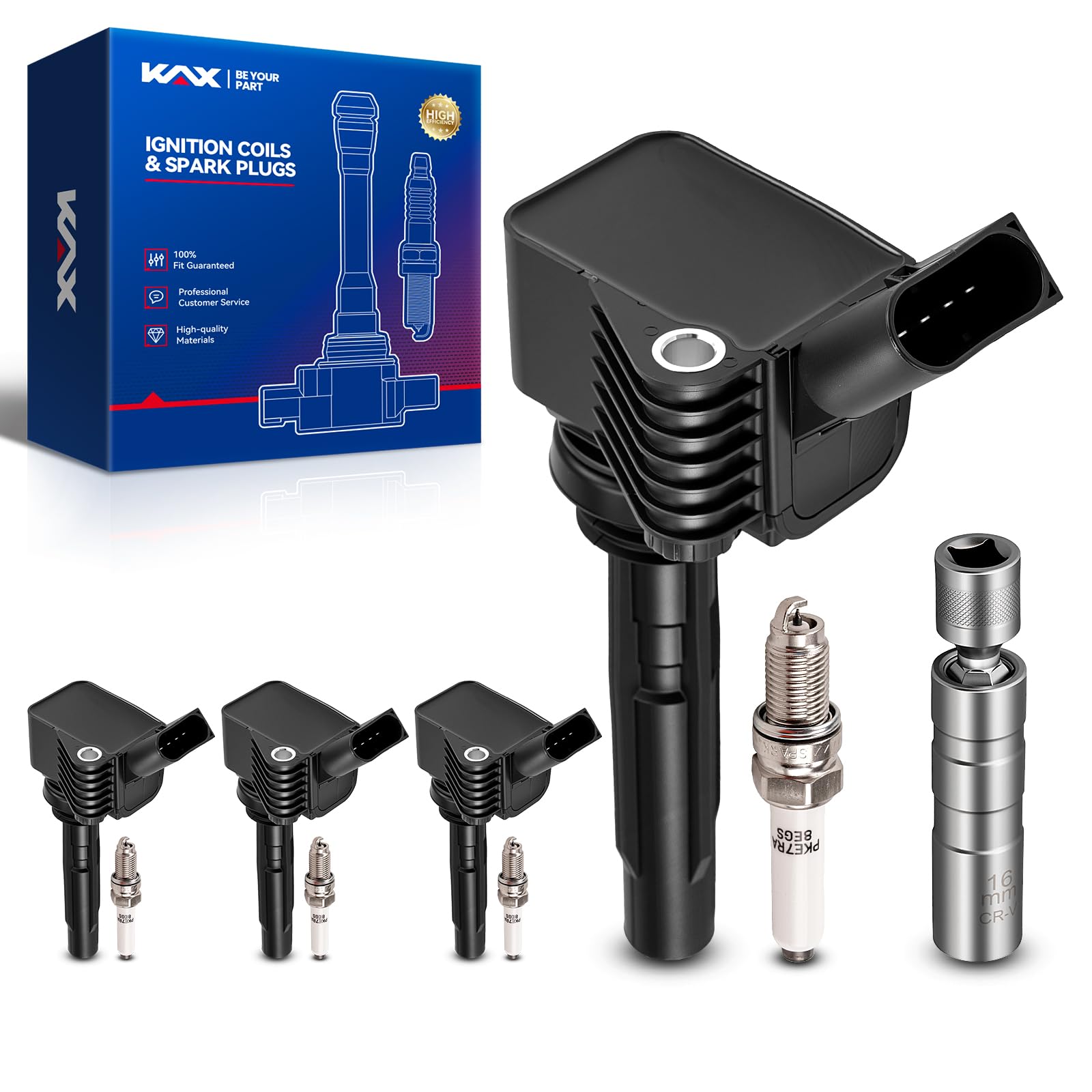 KAX 4 Ignition Coils &amp; 4 Spark Plugs Set for VW Jetta 2013, 2016-2018 1.4T
