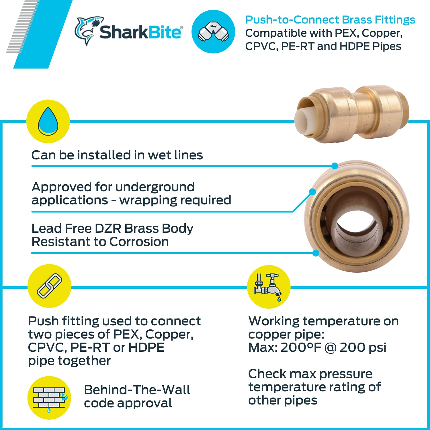 Buy SharkBite 1/2 Inch Coupling, Pack of 4, Push to Connect Brass
