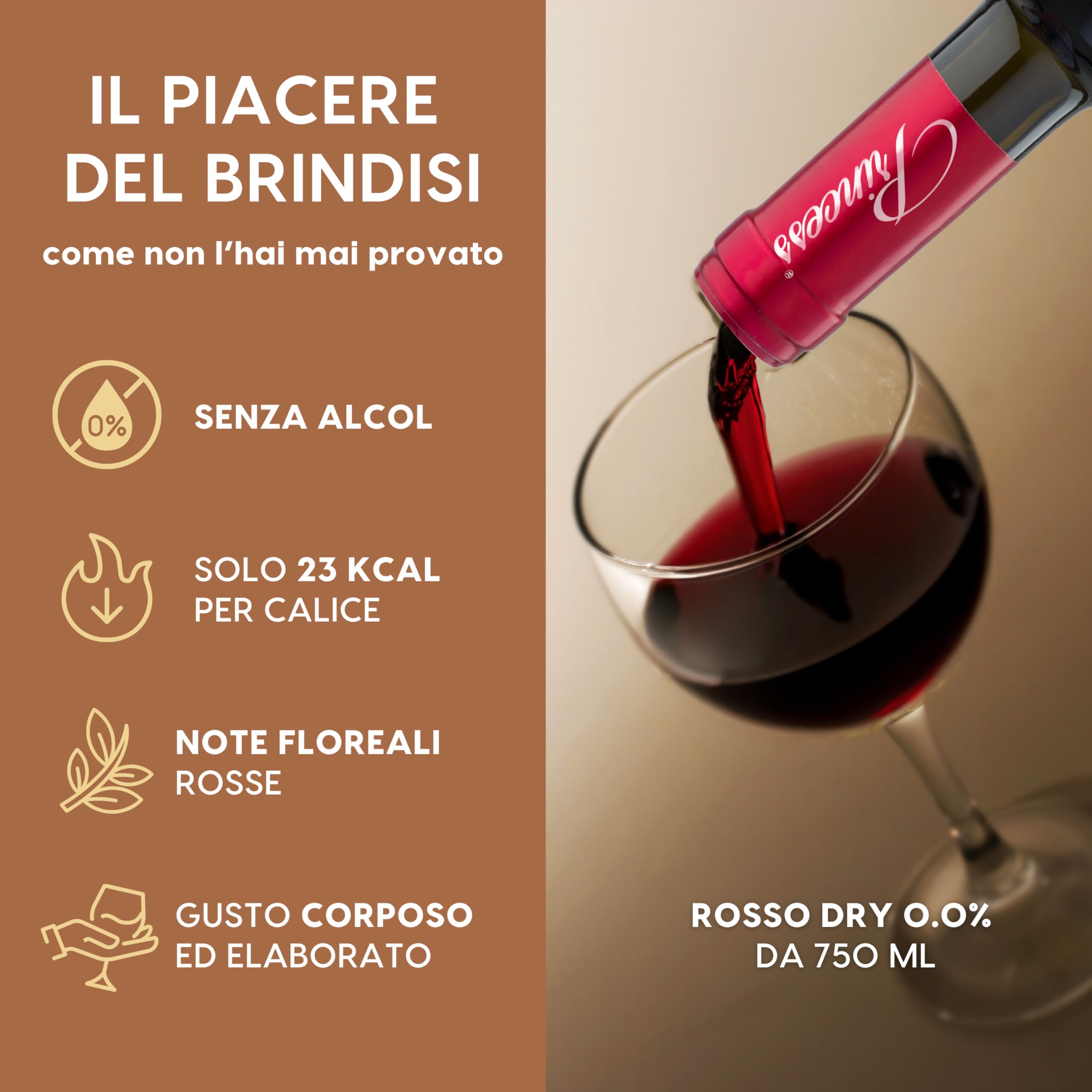 ALTERNATIVA Rosso Dry Analcolico 0.0% - Dealcolato Italiano Senza Alcol - Ideale per Celebrazioni e Regali - Confezione da 6 Bottiglie da 750ml Alcool Free