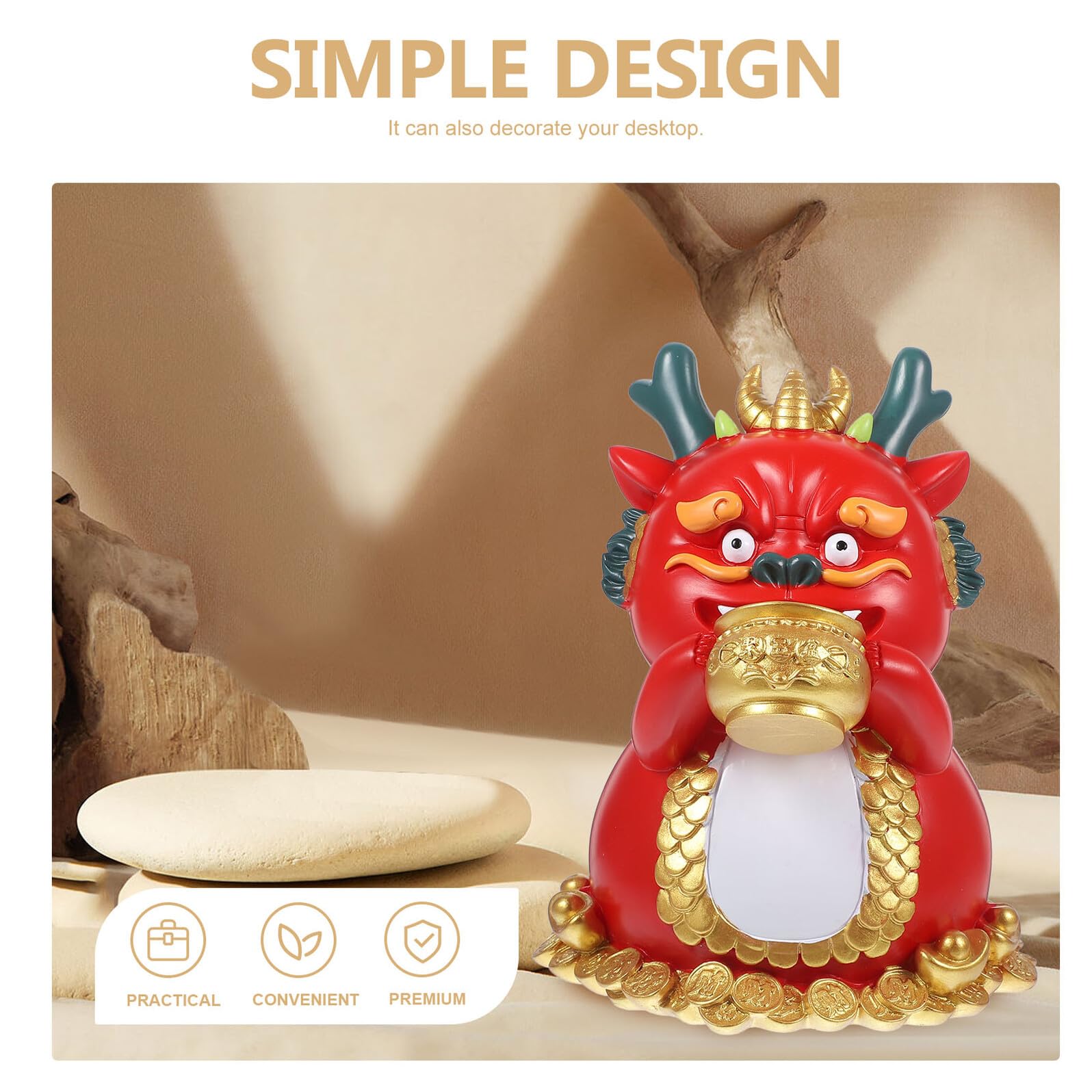 NOLITOY Drachen Sparschwein aus Kunstharz Chinesisches Tierkreiszeichen-spardose Münzbehälter Dekoratives Accessoire für Neujahrsgeschenke