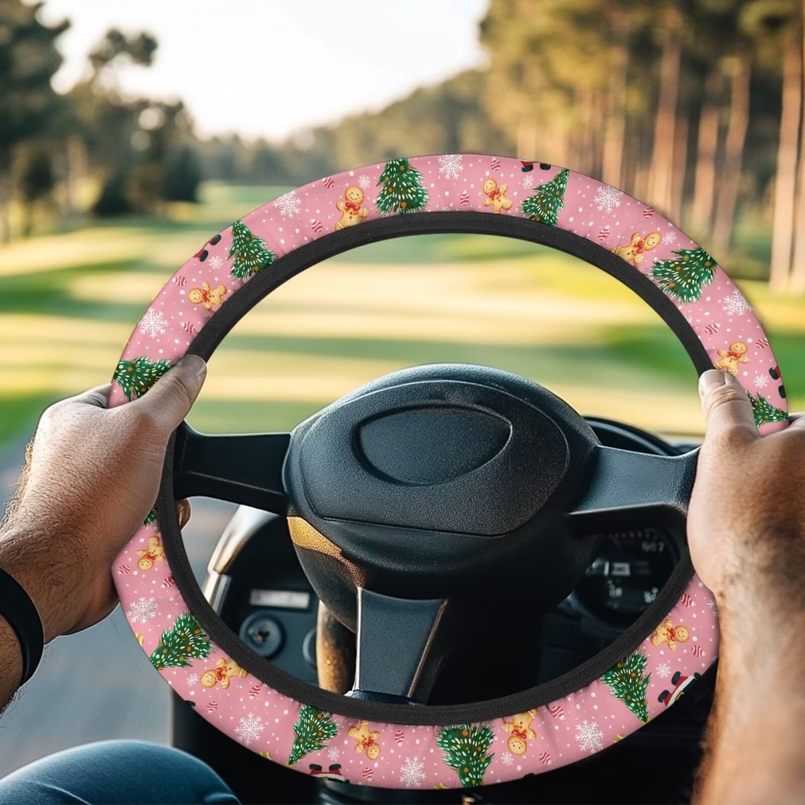 Boatee Christmas Tree Golf Cart Steering Wheel Covers Anti Slip Golf Cart Steering Wheel Cover for Women 13.5 Steering Wheel Cover Full Surround Golf Cart Decor for Club Car Pink