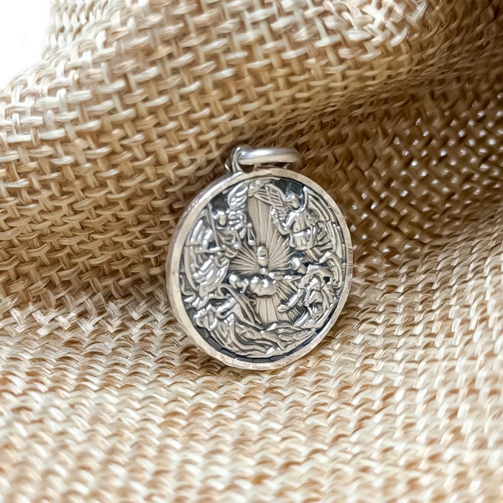 Arcángeles San Rafael Gabriel Miguel Ángel de la Guarda Medalla Plata Ley maciza de 16mm.
