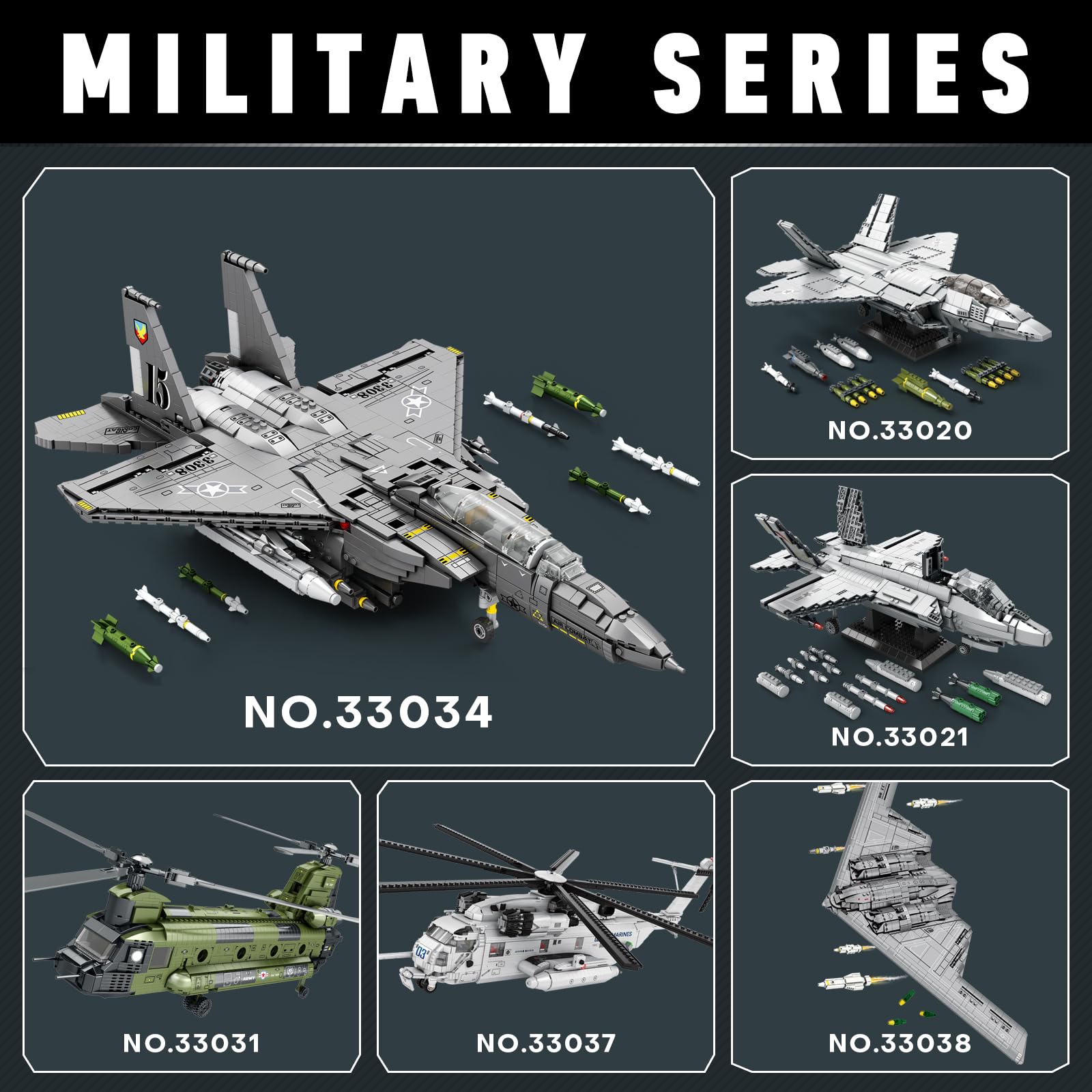 Reobrix F-15E Fighter Bomber - Juego de bloques de construcción para adultos 33034