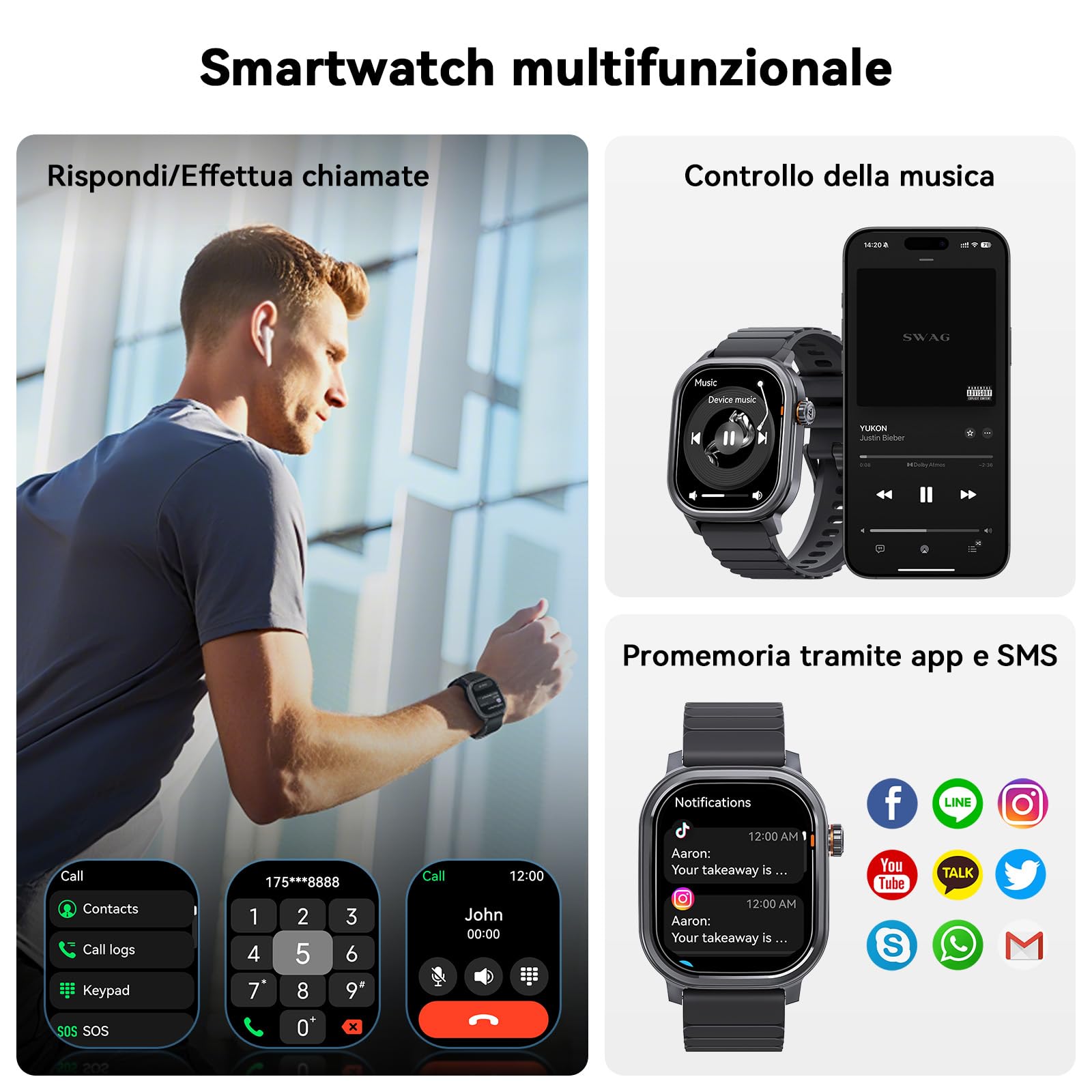 KOSPET Smartwatch Rugged con Display AMOLED e Chiamate Bluetooth | Autonomia 15 giorni, Monitoraggio Frequenza Cardiaca, 170+ Modalità Fitness, IP68 Impermeabile, Compatibili Android e iPhone