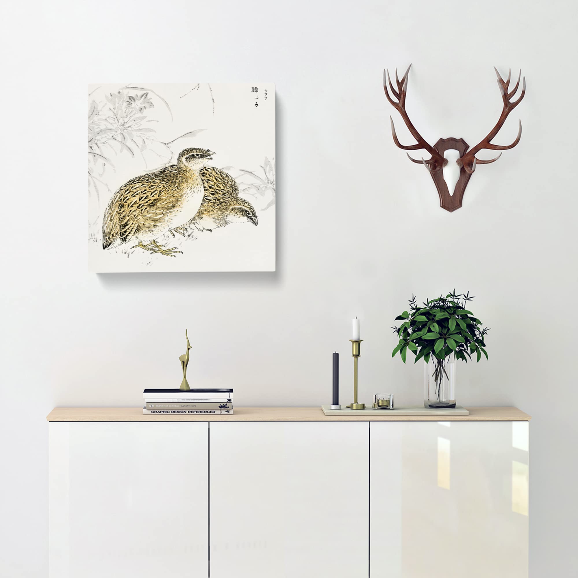 Japanese Quail Birds by Numata Kashu Canvas Print, Mixed, 35L x 35W cm - Image 2