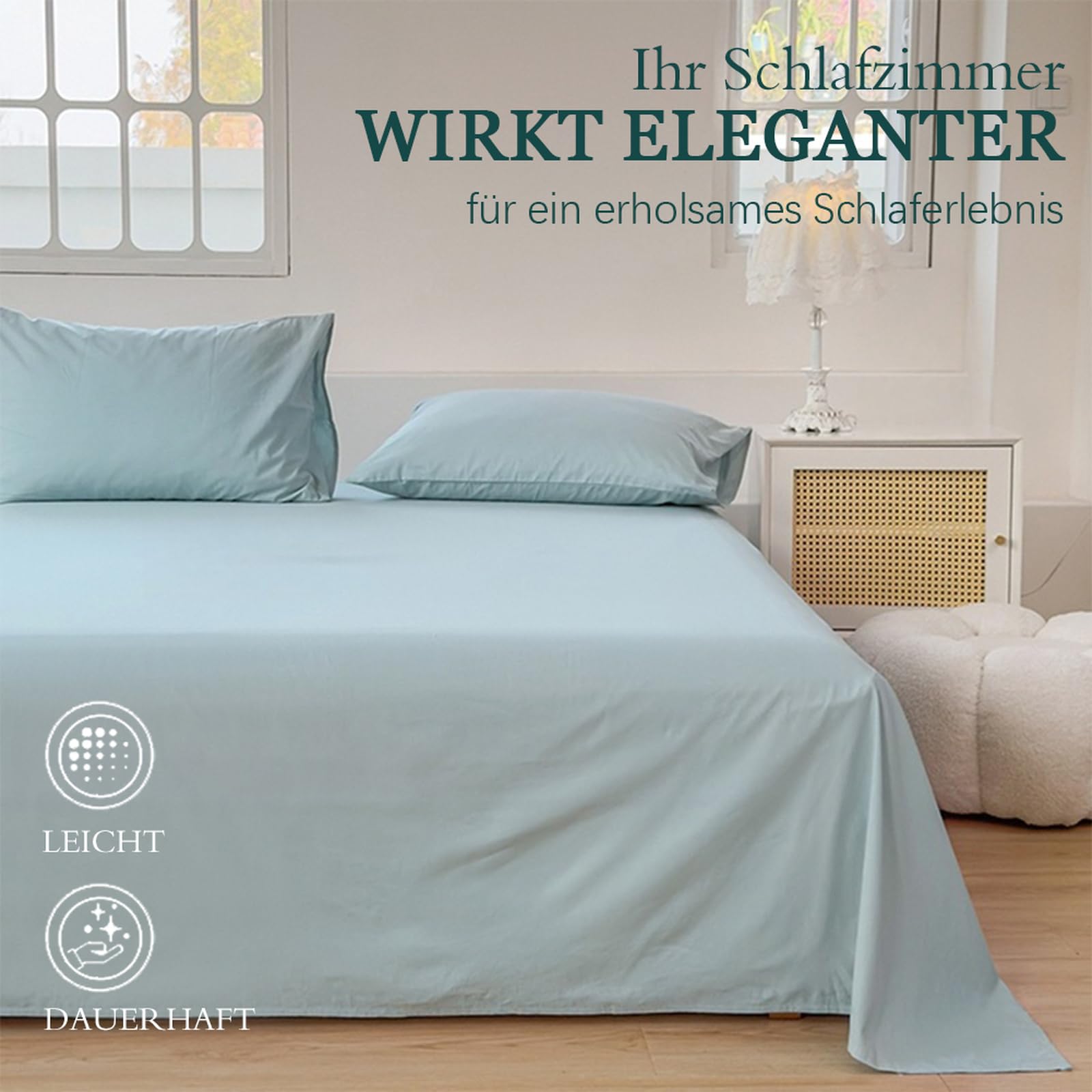 Bettlaken 200 x 230cm Betttuch ohne Gummizug Baumwolle Hellblau | Leintuch aus 100 % Baumwolle Betttuch für Doppelbett Pflegeleicht Langlebig Waschbar und trocknerfest
