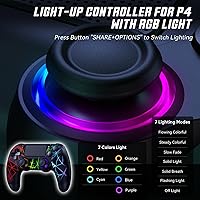 Vista 5 de GamingBoy 2 Pack Wireless Controller for PS4, Light-up RGB Remote Control for Ps4/PC with Hall Effect Joystick/1000mAh Battery/Type-C/Dual Negro