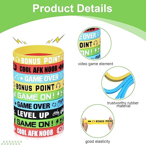 Miniatura 3 de Libima 36 pulseras de videojuegos, pulseras de silicona, pulseras de goma para jugadores, suministros de fiesta multicolor para fiesta de cumpleaños