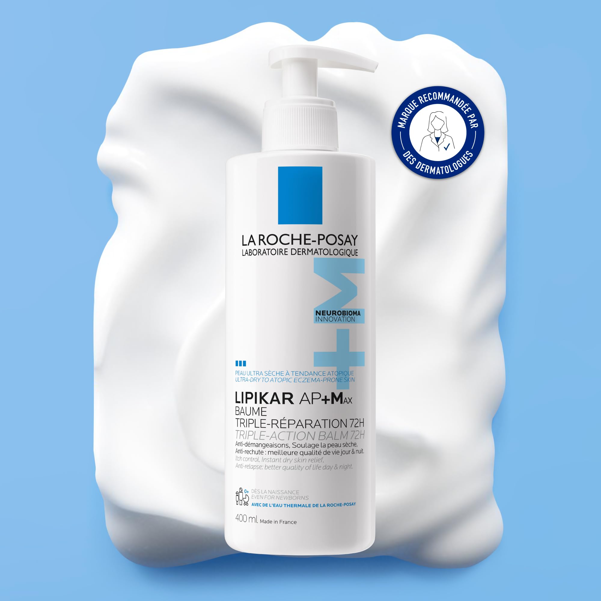 La Roche-Posay | Lipikar Baume AP+M Bálsamo Relipidante | Triple reparación | Antipicor, anti-recidiva, alivia de inmediato | Rostro y cuerpo | Pieles secas, muy secas y atópicas | Pack de 2x400ml