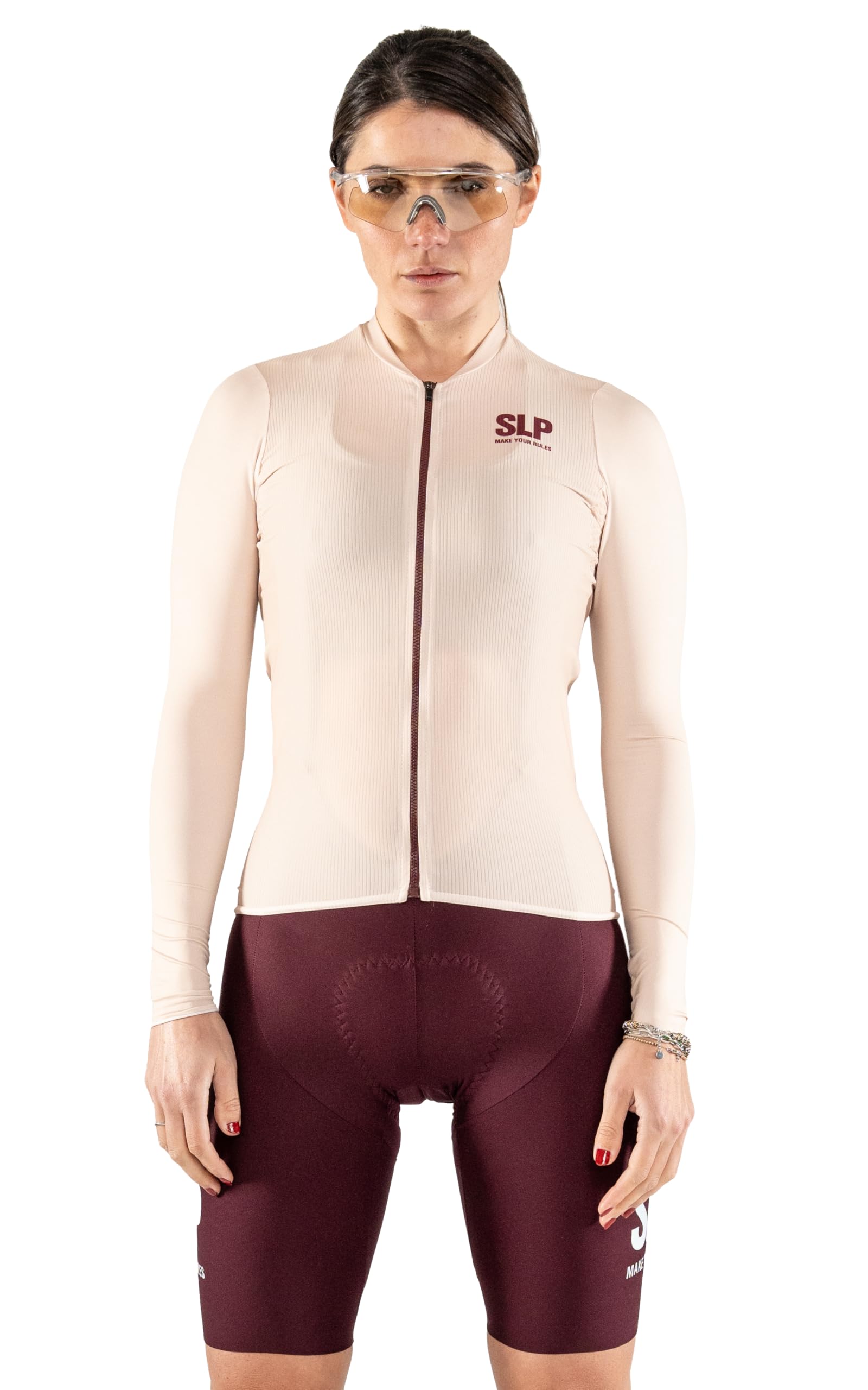 SLP. Maglia manica lunga da ciclismo Unisex - Transition MONOCROMO CREMA con 3 Tasche Posteriori - Design Italiano Originale