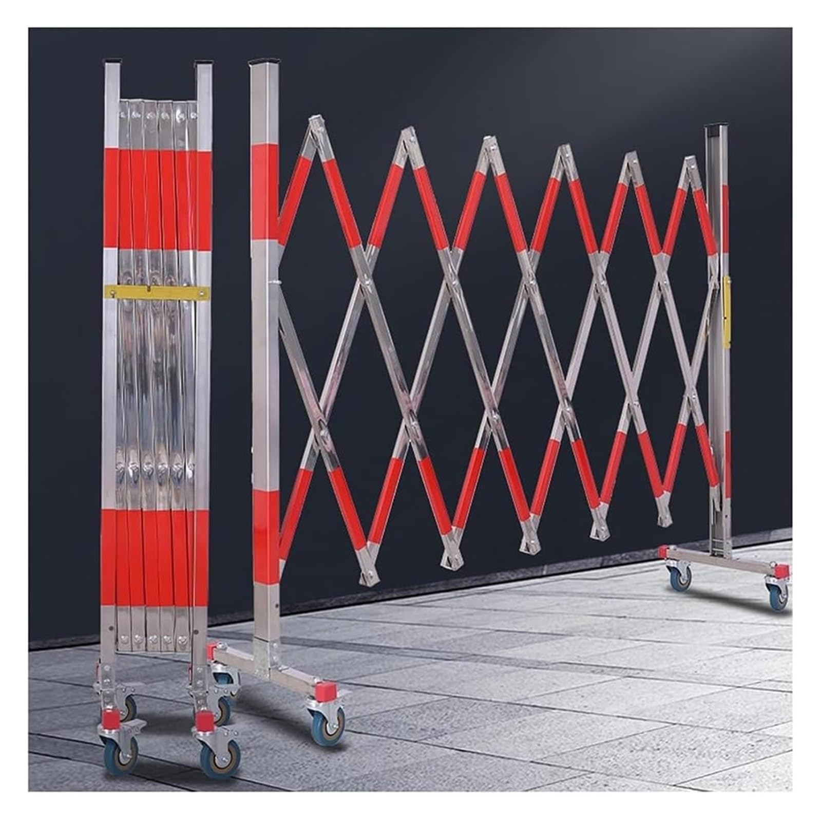 Barrière métallique extensible à roulettes contre les intrusions de chantier