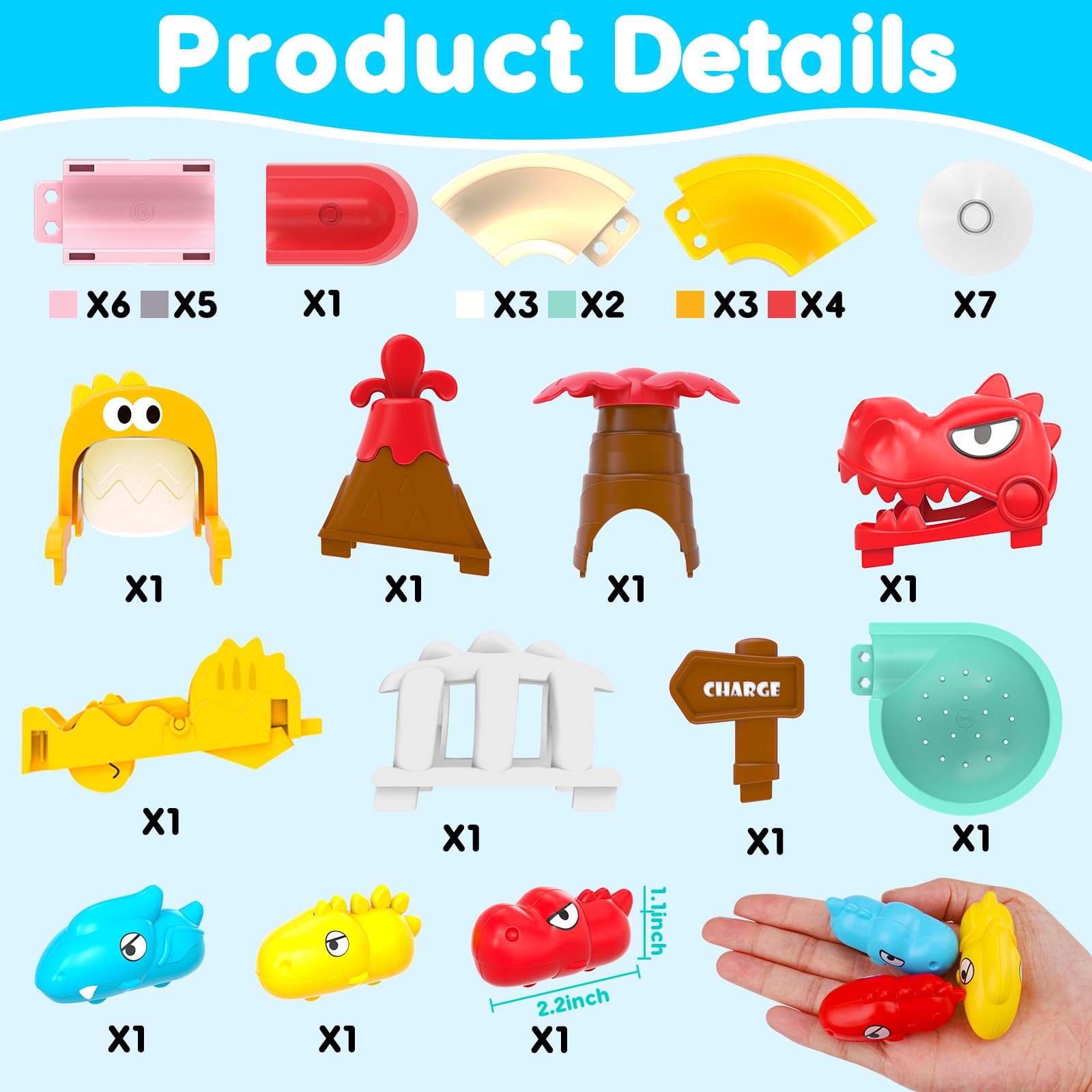 Dinosaur Bath Toys for Kids Ages 1-3 4-8, 43 PCS DIY Water Slides Tracks with 3 Dino Bathtub Bath Toys Toddlers 2-4 3-5, Fun Baby Bath Tub Bathtime Shower Birthday Gift 2 3 4 5 Boys Girls