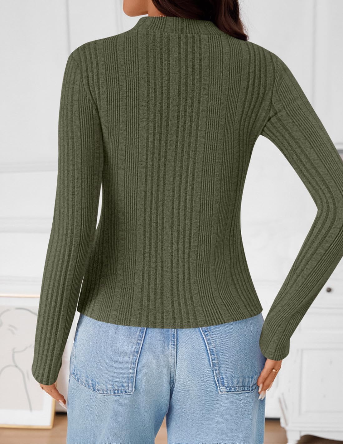 ZESICA Women's Fleece Sherpa Lined Tops Long Sleeve Mock Neck Knit Thermal Basic Shirts 2026 Fall Winter Clothes - Image 5