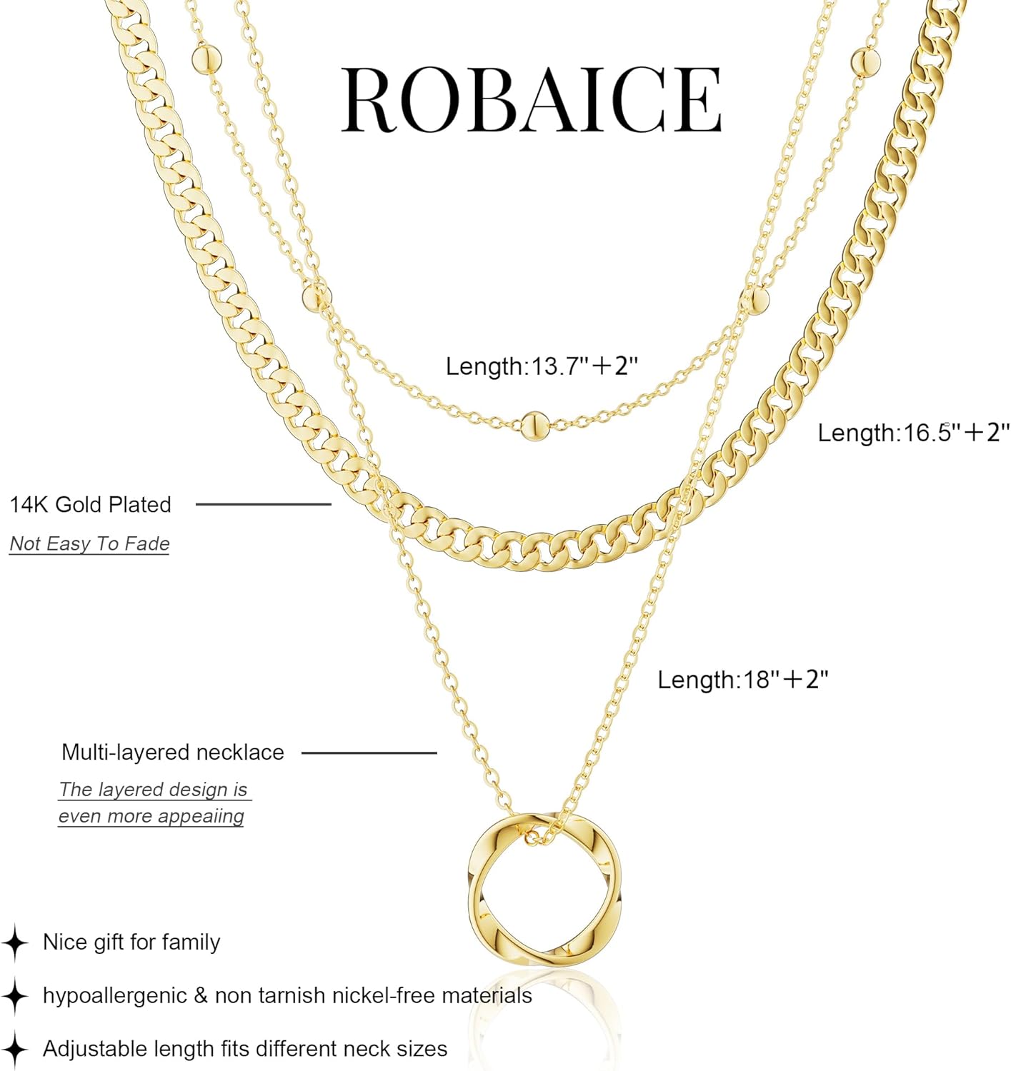 Layered Necklaces for Women，14K Gold Plated Twist Circle Pendant Dainty Paperclip Chain Necklace Stack Trendy Layering Stackable Chain Choker Set Minimalist Gold Jewelry Gift for Women - Image 4