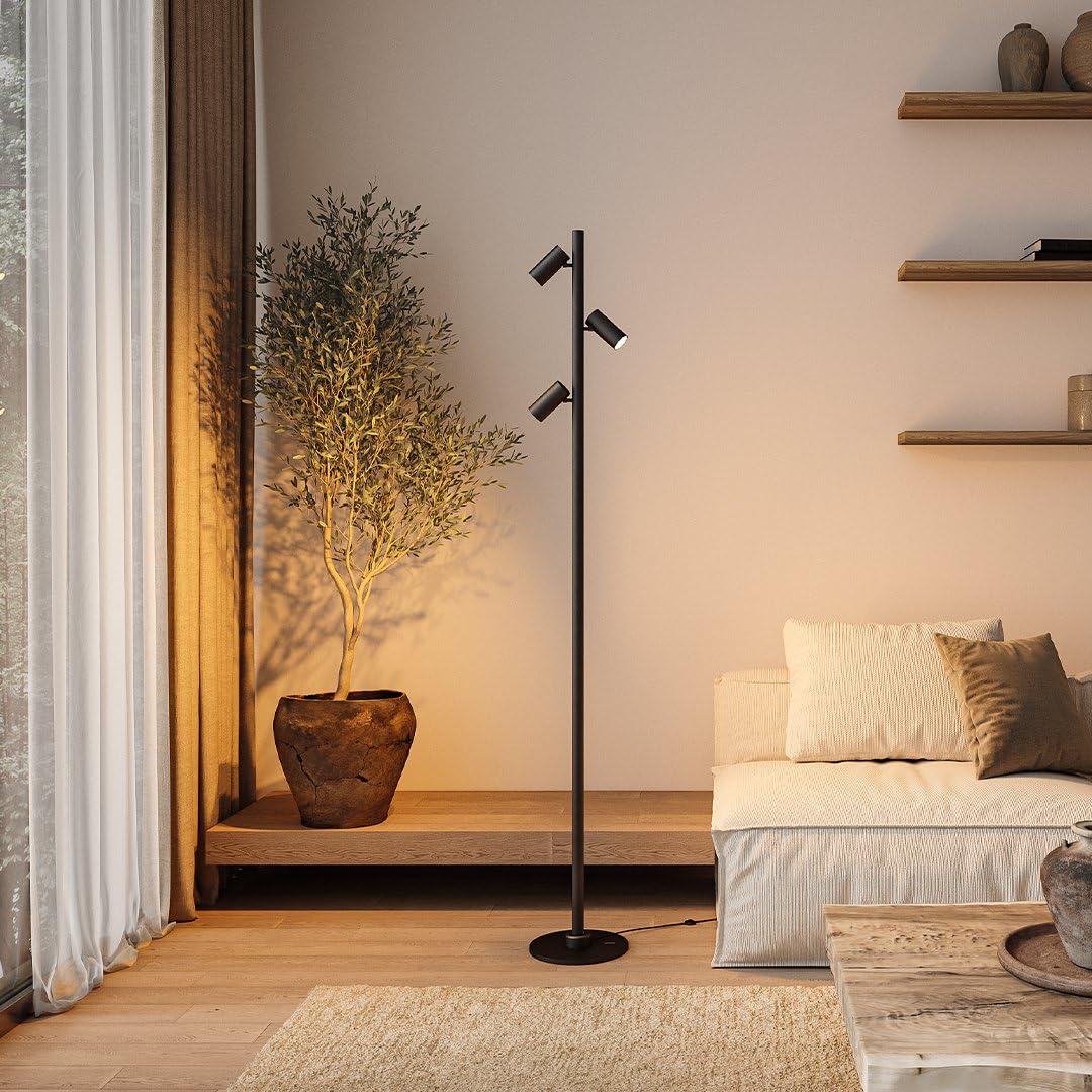 NEONA ARCA LED Stehleuchte Schwarz mit Spot und Beam, Magnetisches Schienensystem Click and Connect warmweiß 2700K Modular Erweiterbar (Schwarz)