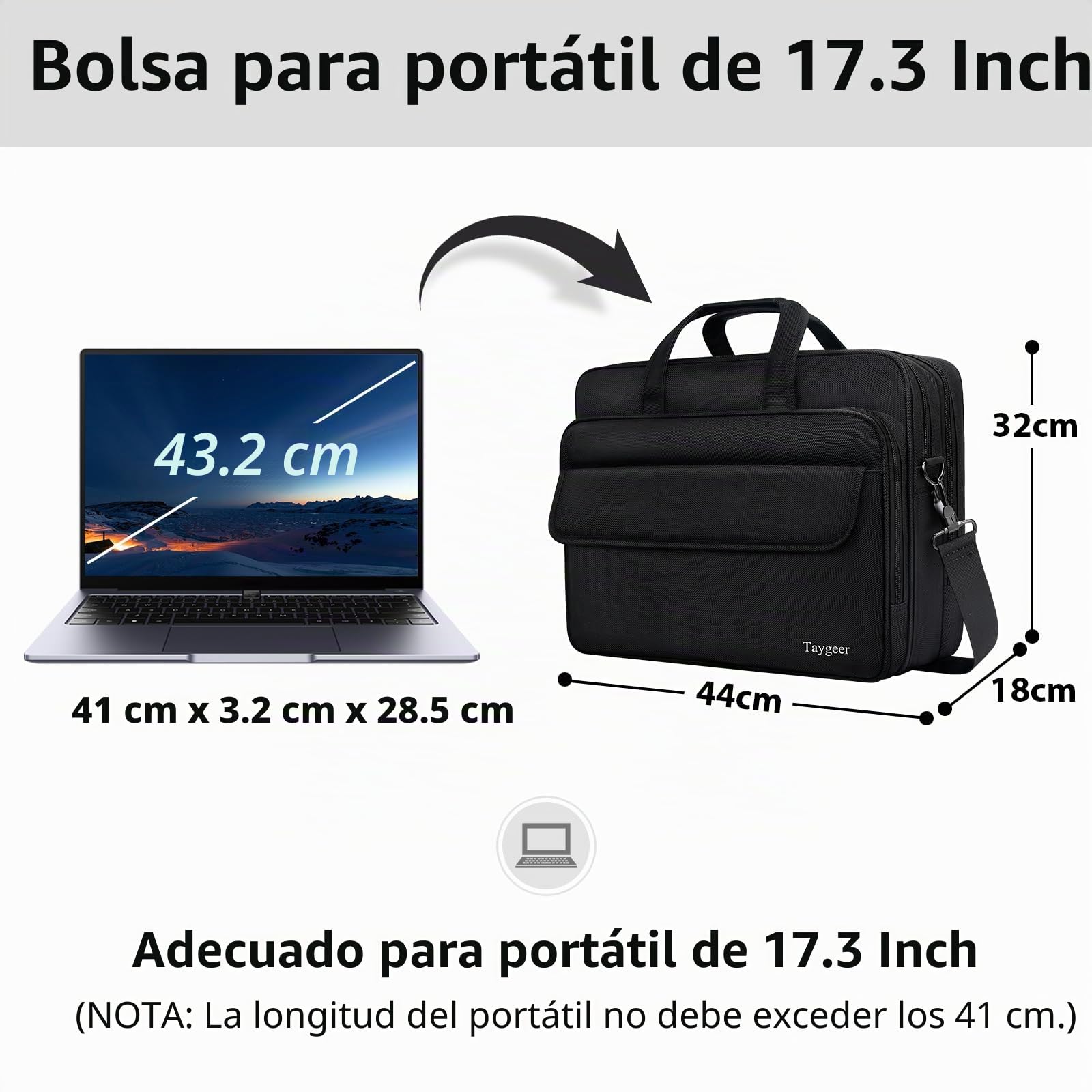 Taygeer Maletin Portatil 17 Pulgadas, Bolsa Ordenador Portatil Impermeable Bolsa de Trabajo para los Hombres Mujeres Profesores Viajes de Negocios Universidades, Negro