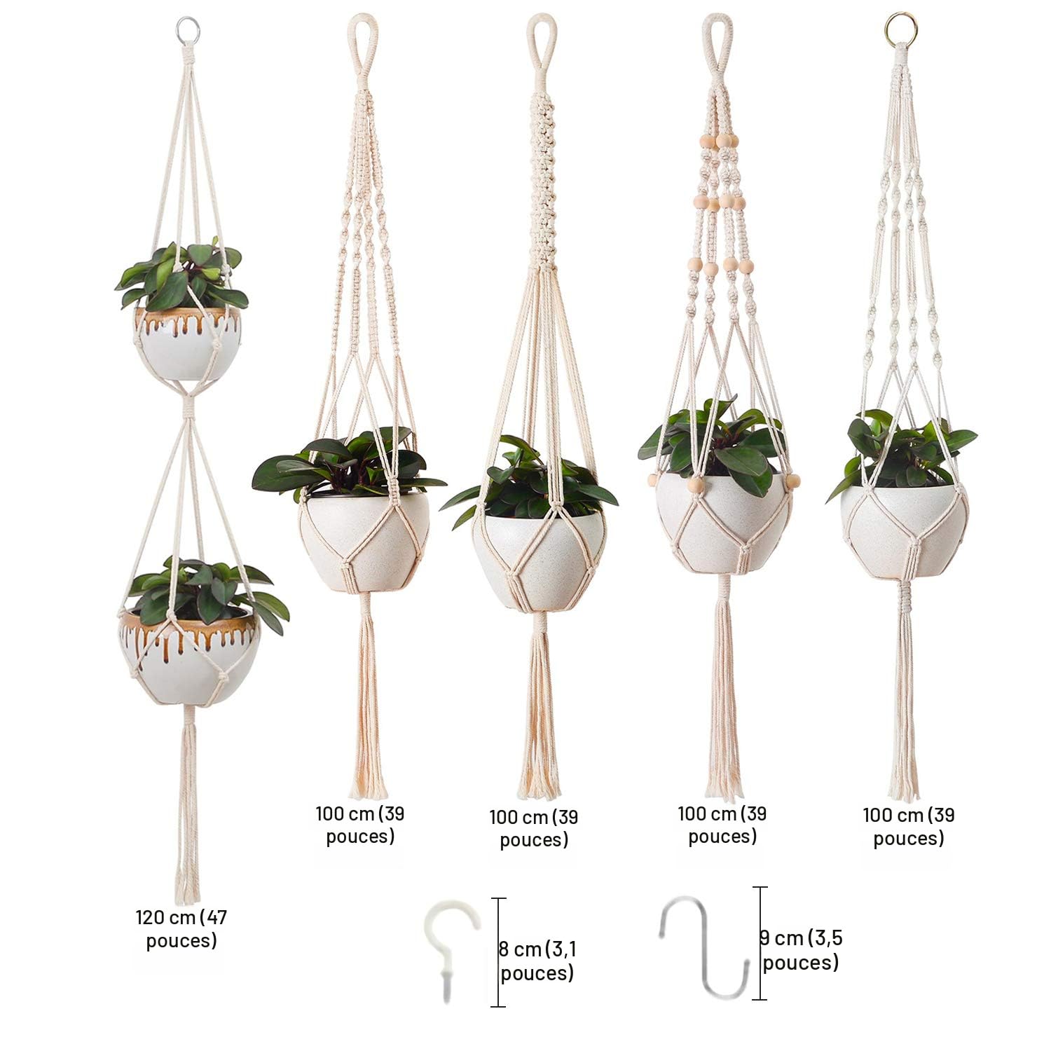 Lot De 6 Rallonges De Suspension En Macramé Pour Pot De Fleurs De 55,9 Cm, Blanc