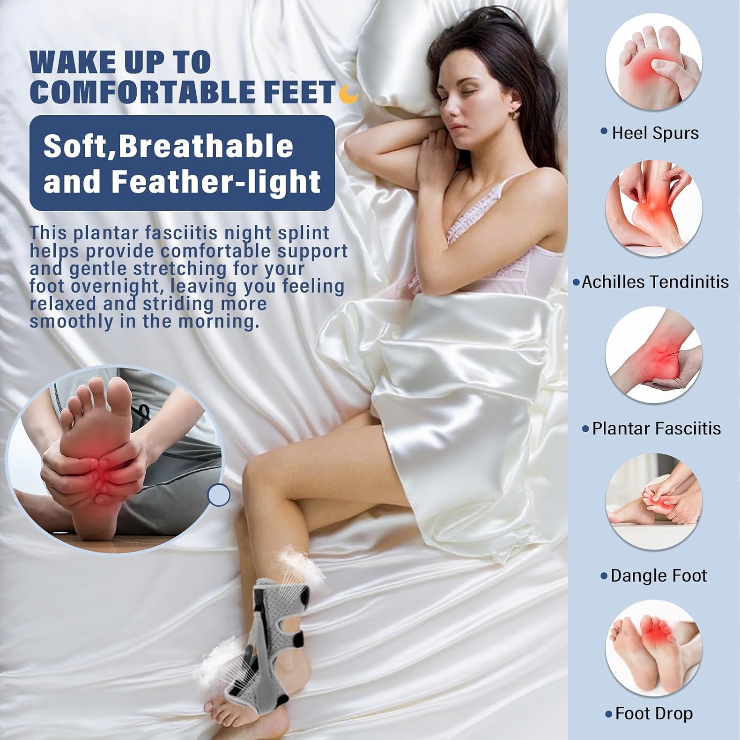 Plantar Fasciitis Night Splint, Upgraded 3 Adjustable Straps Design Achilles Tendonitis Brace for Plantar Fasciitis Relief, Achilles Tendonitis, Foot Drop, Night Splint for Women & Men (2)