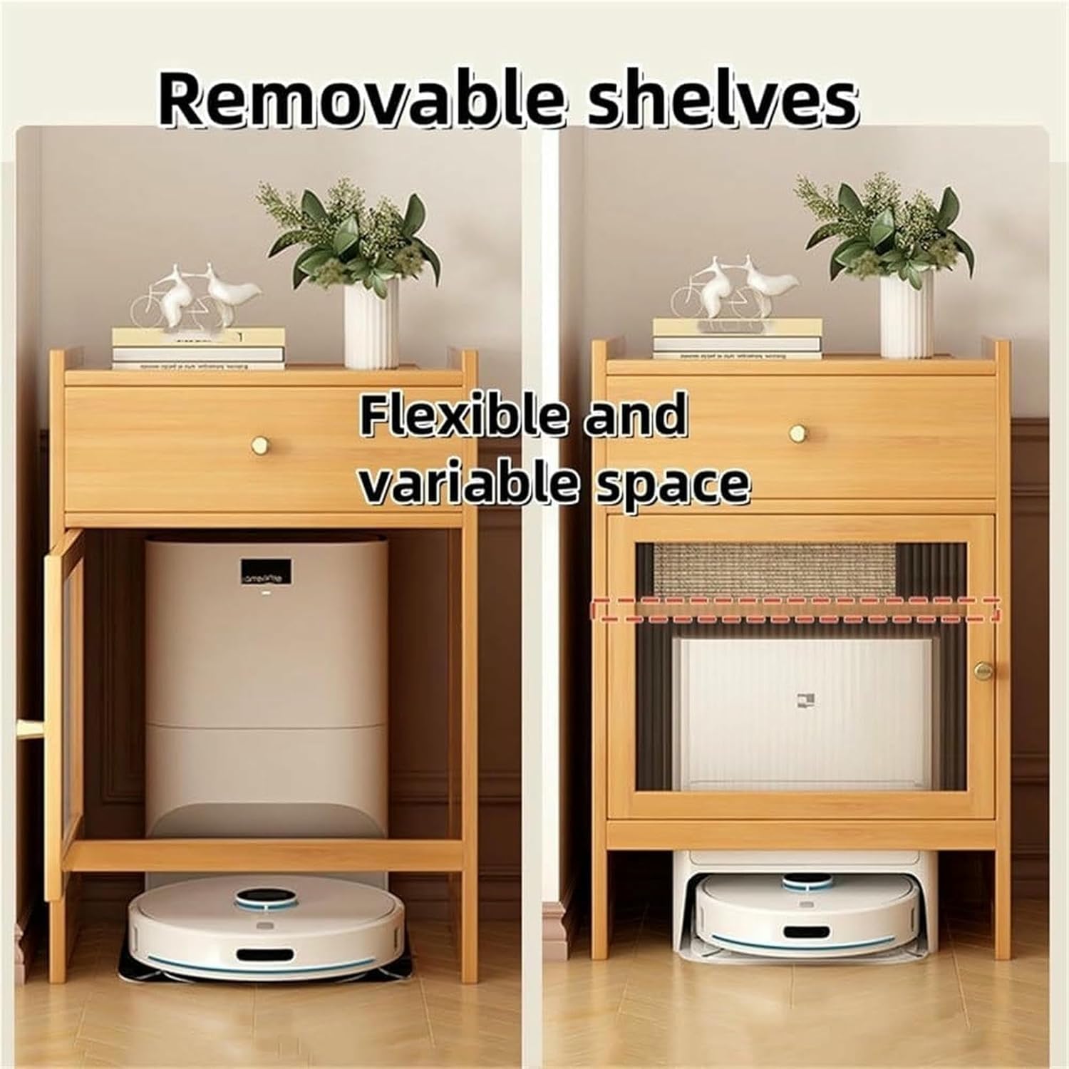 Robot Vacuum Stand Cabinet, Sweeping Robot Storage Rack with Acrylic Doors, Side Table with Storage Cabinet, Acrylic Door Bookcase, Storage Cabinet with Adjustable Shelf