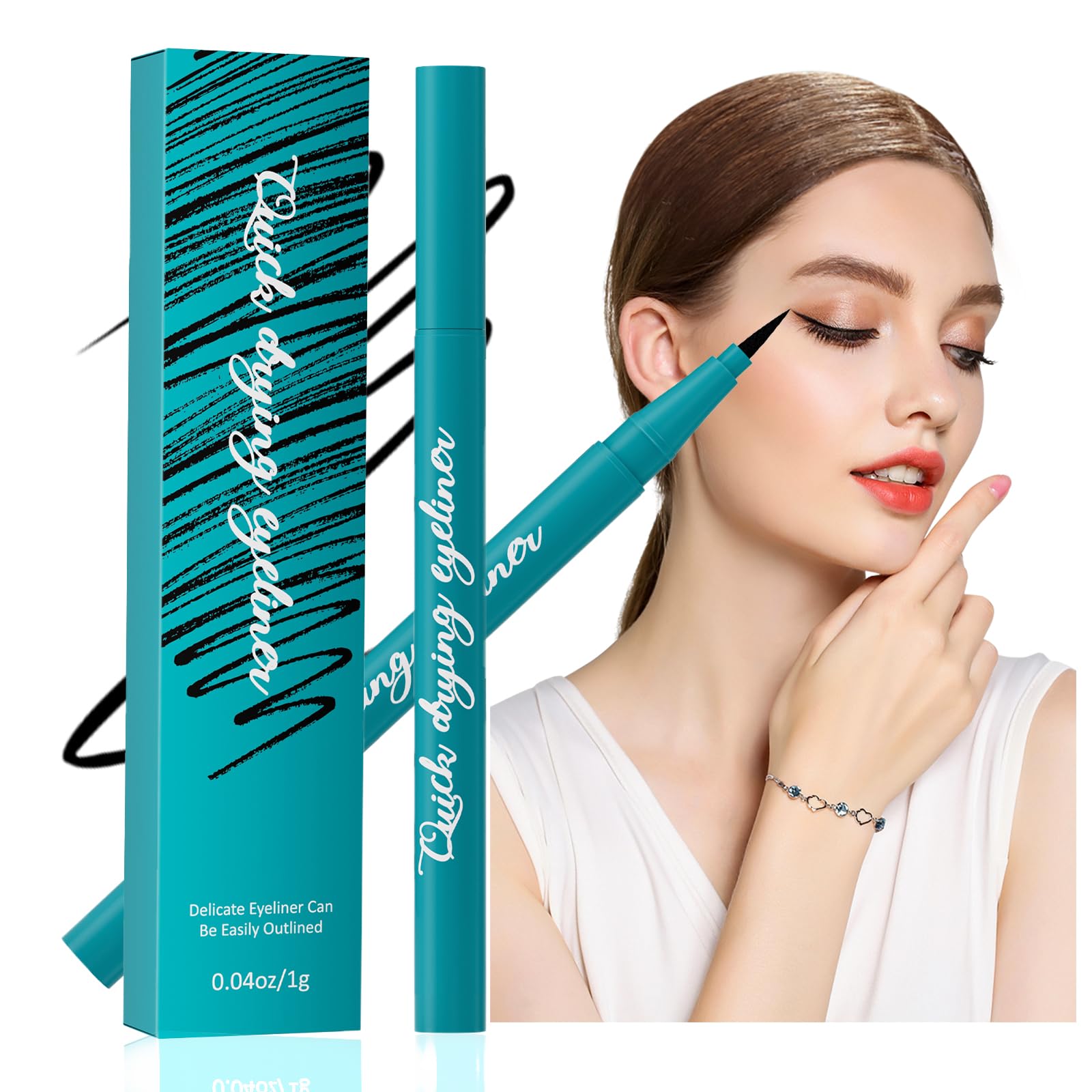 Waterproof Liquid Eyeliner, Lápiz de ojos de larga duración, Delineador Líquido Negro con Aplicador Flexible, Alta pigmentación Apta Ojos Sensibles, Waterproof,Vegan - Cruelty Free