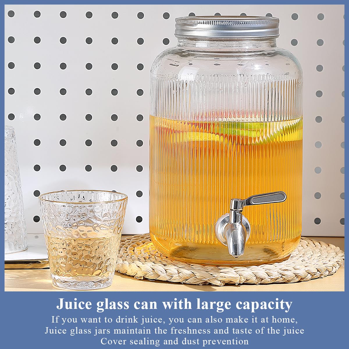 Evanda Dispensador de bebidas de vidrio con grifo de acero inoxidable a prueba de fugas, Dispensador de bebidas heladas de 4L, Dispensador de bebidas para tetera de frutas para hacer té helado