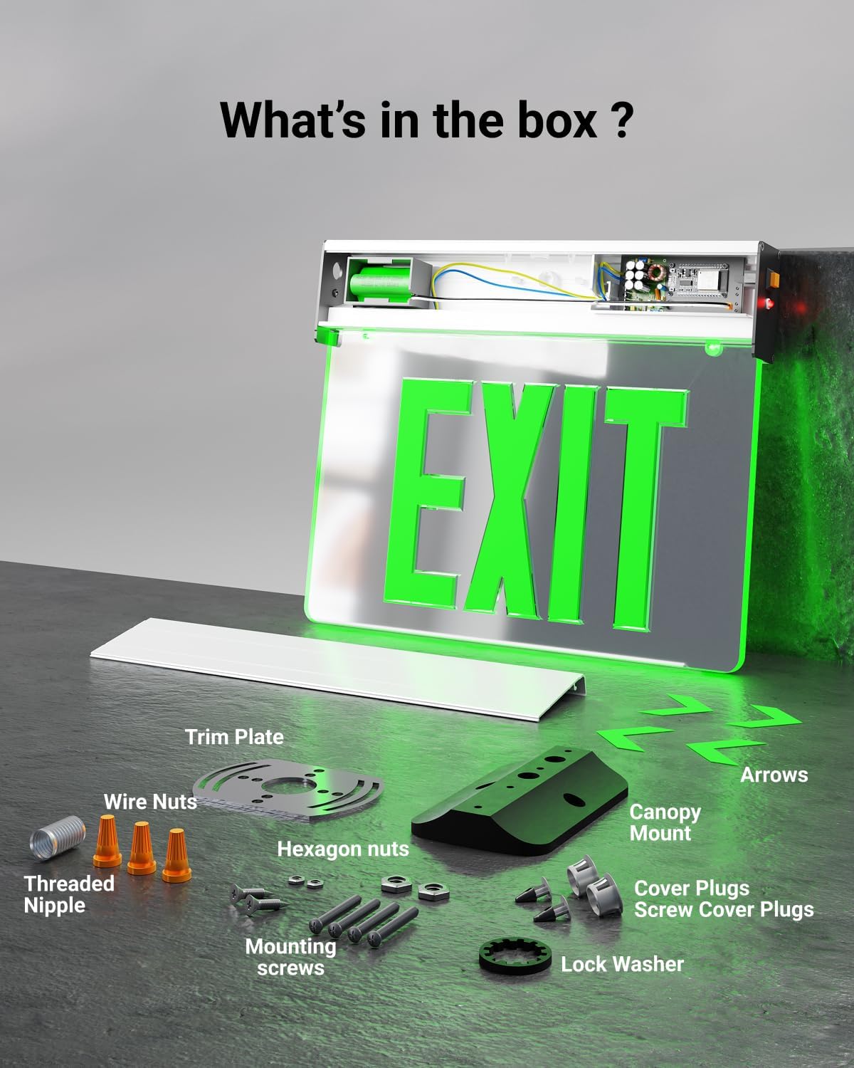 Sunco LED Edge-Lit Exit Sign, Illuminated Rechargeable Emergency Lights for Business, Double Sided Green Edge Lit Mirror, 90 Minute Emergency Time, 120-277V, Wall Or Ceiling Mount, UL