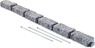 Beuta Landscape Edging | Garden Edging Borders | Non-Dig Faux Stone Bricks for Lawn Edging, Flowerbeds, Pathways, Gardens - 1 Pack | Each Section Has 6 Bricks 48"L x 4"W x 2.25"H | 3 Spikes | Gray