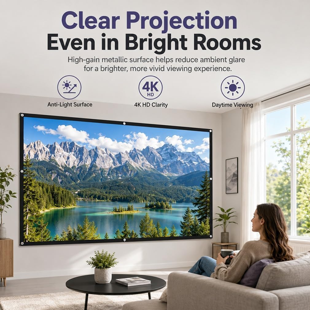 Pantalla de proyección ALR: Pantalla Colgante Mejorada 4K 16:9 para Interiores y Exteriores, portátil y de Calidad cinematográfica; fácil instalación para Cine en casa (Standard,150")