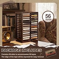 Vista 3 de Ripeng Soporte de cinta de casete, Almacenamiento de cassette giratorio de capacidad 56, Estante de almacenamiento de torre de CD marrón de 360