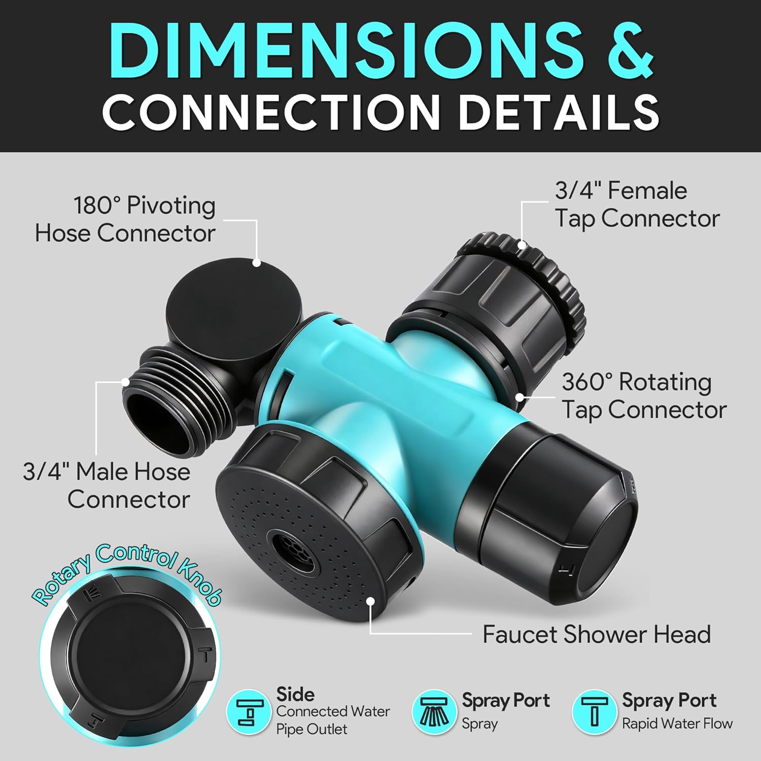 3 Pack 360° Swivel Garden Hose Adapter, Outdoor Faucet Extender Anti Tangle Hose Connector with 3 Spray Modes, Hoses Bib & Spigot Extender for Yard Watering