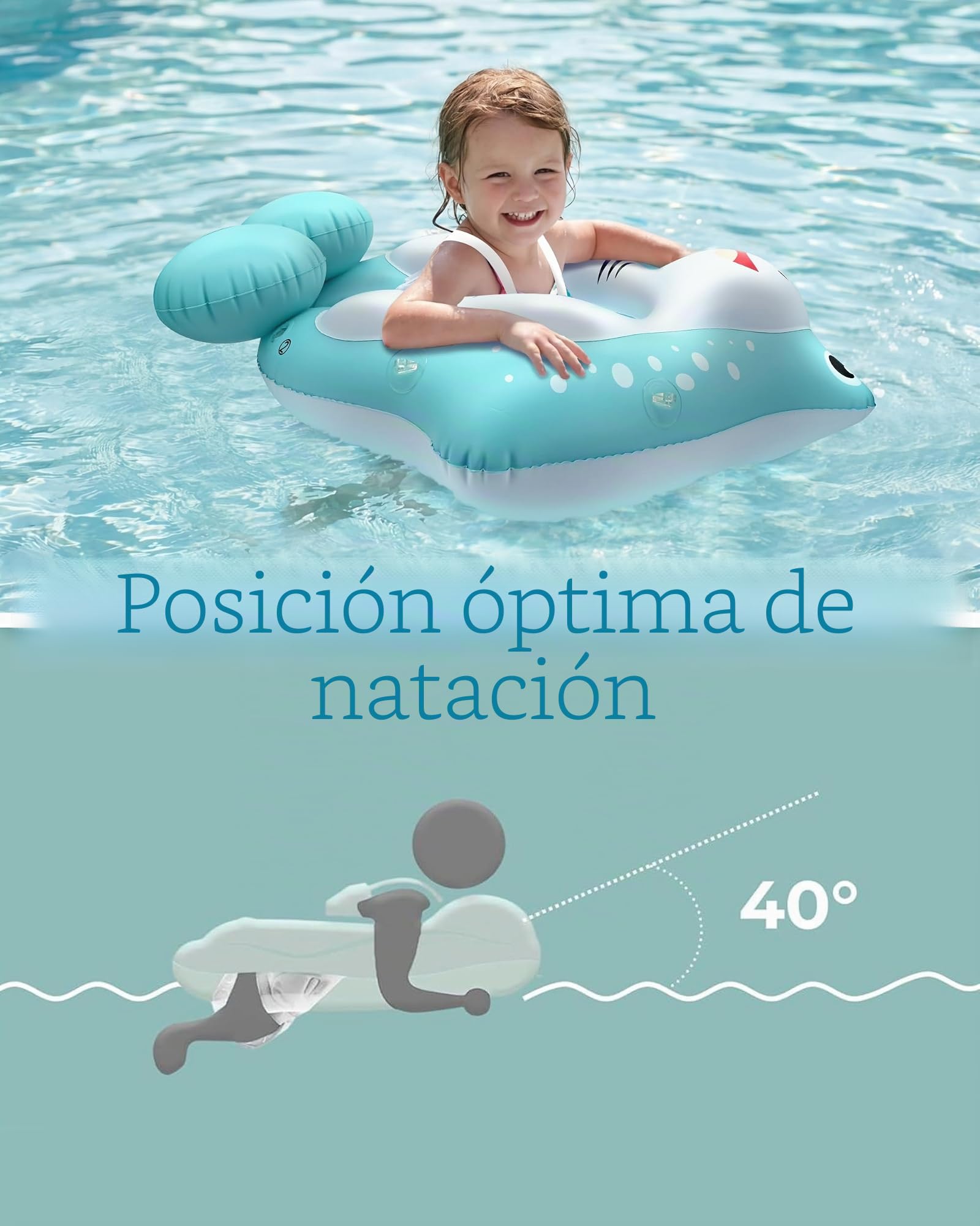Flotador para bebé con toldo, Flotador de Piscina Infantil con Asiento de Seguridad, Flotador de natación y Flotador de Agua para niños pequeños de 12 a 36 Meses (L: 12-36 Meses)