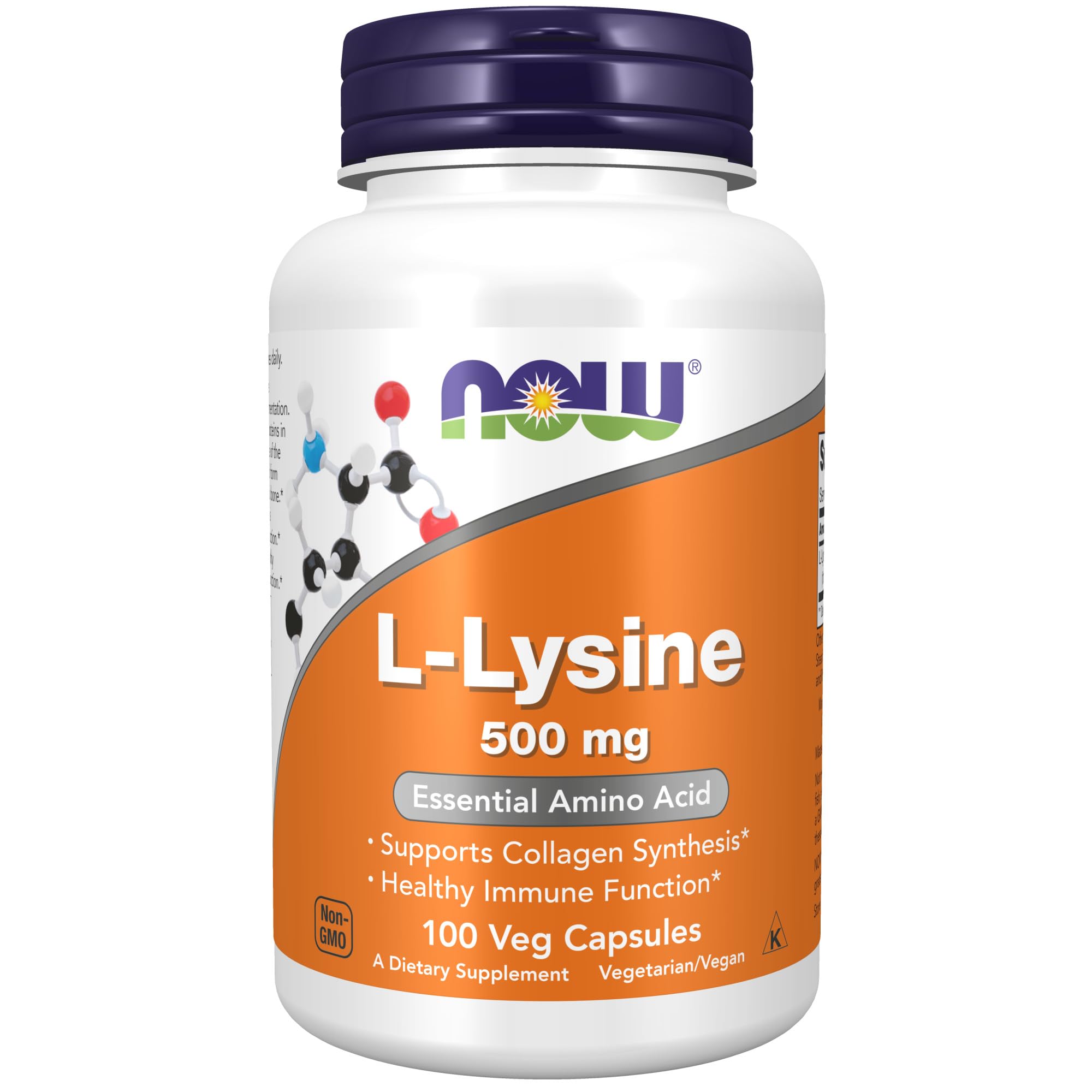 NOW Supplements, L-Lysine (L-Lysine Monohydrochloride) 500 mg, Amino Acid, 100 Veg Capsules 100 Count (Pack of 1)