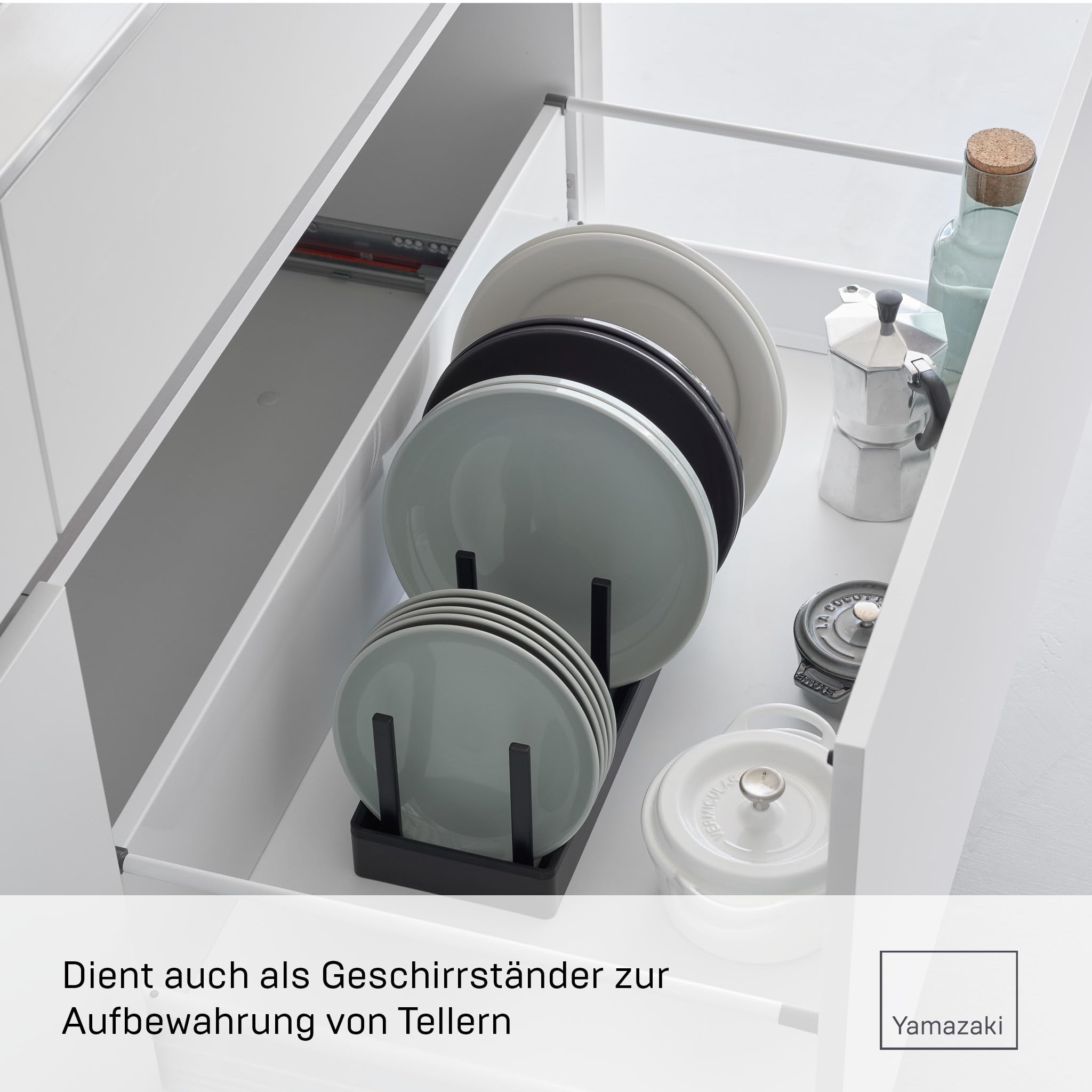 YAMAZAKI Tower Breitenverstellbarer Topf- & Pfannen-Organizer, schwarz