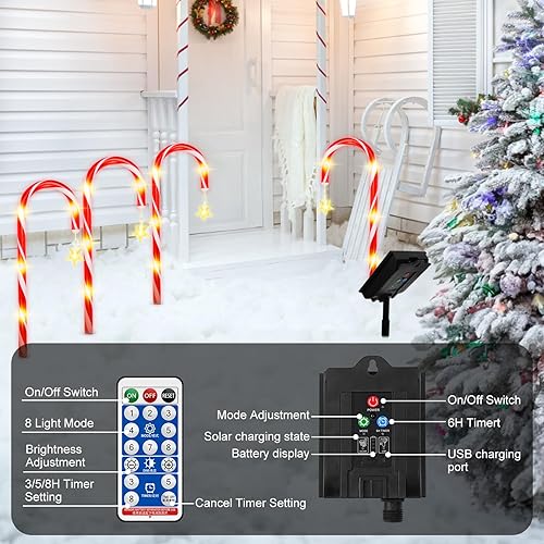 Miniatura 4 de Luces solares navideñas de bastón de caramelo para decoración de patio al aire libre, paquete de 12 luces de bastones de caramelo para decoración de